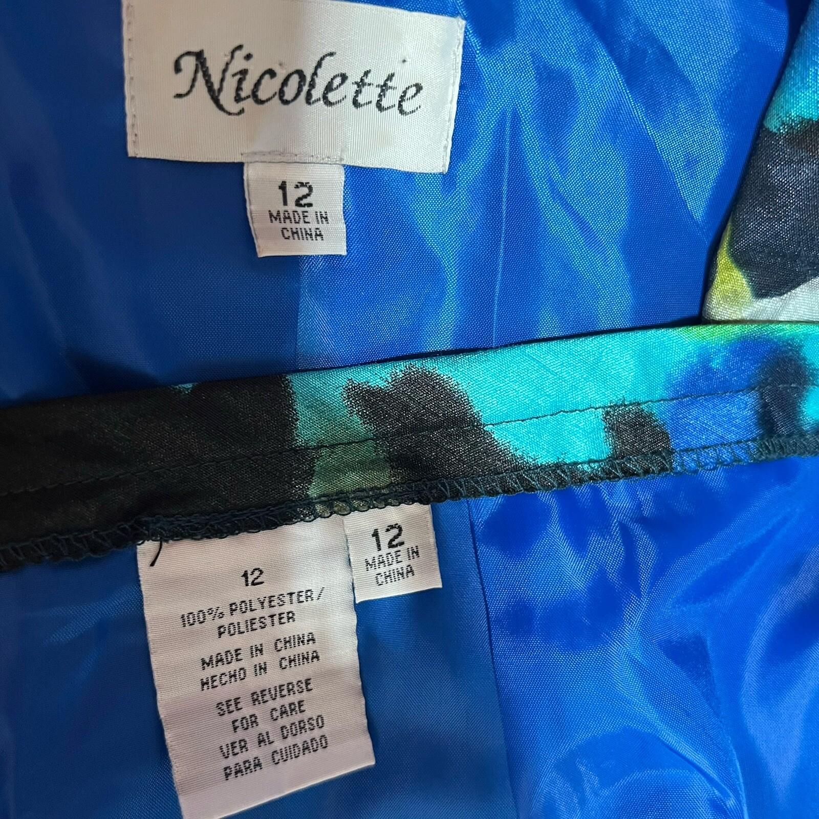 Nicolette Polyester Skirt Suit 12 Blue Floral Ruffle Bell Sleeve Lined Cocktail