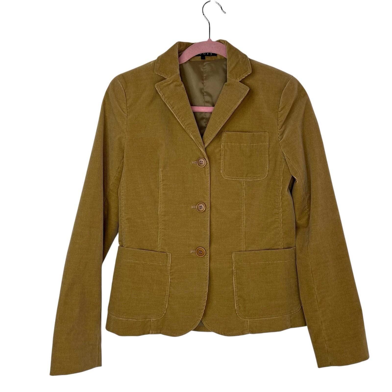 Theory Corduroy Blazer Size 4 Tan Preppy Minimalist Capsule Wardrobe Lined