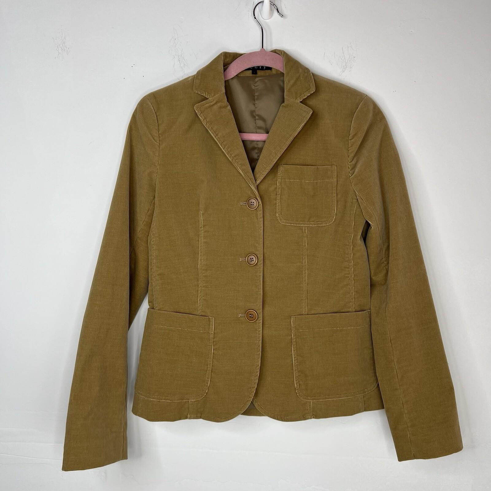 Theory Corduroy Blazer Size 4 Tan Preppy Minimalist Capsule Wardrobe Lined