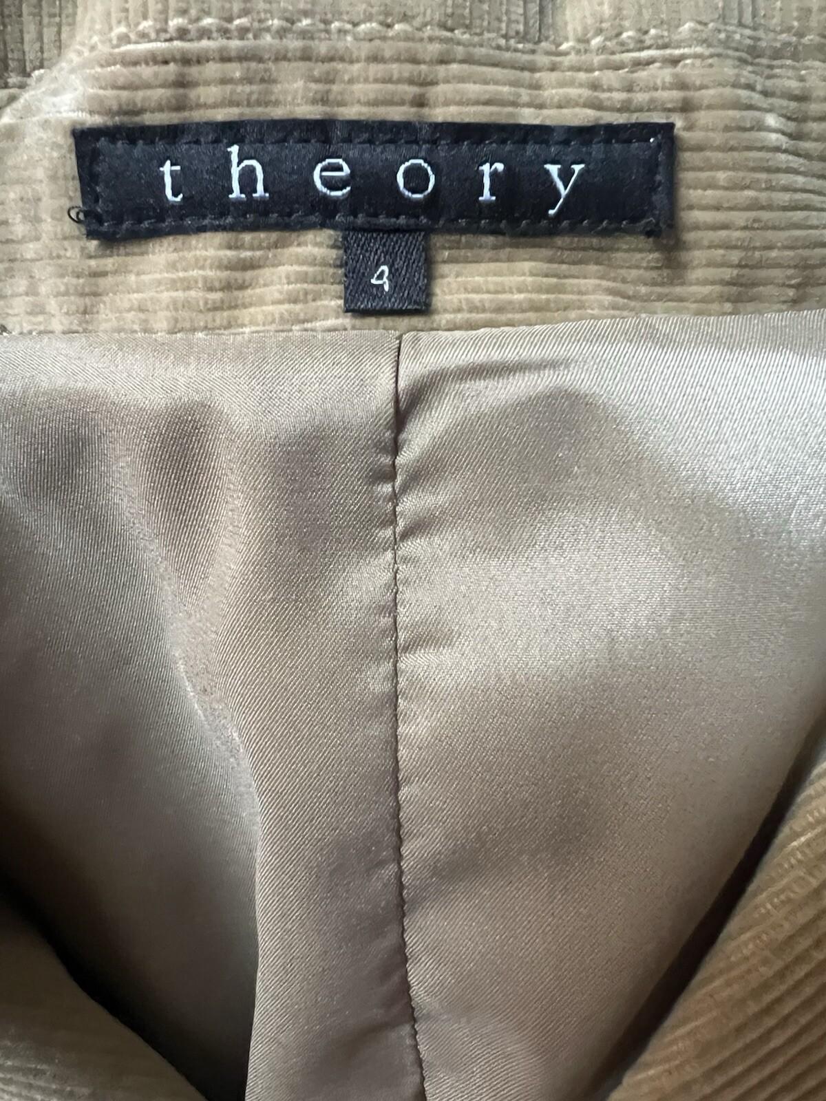 Theory Corduroy Blazer Size 4 Tan Preppy Minimalist Capsule Wardrobe Lined