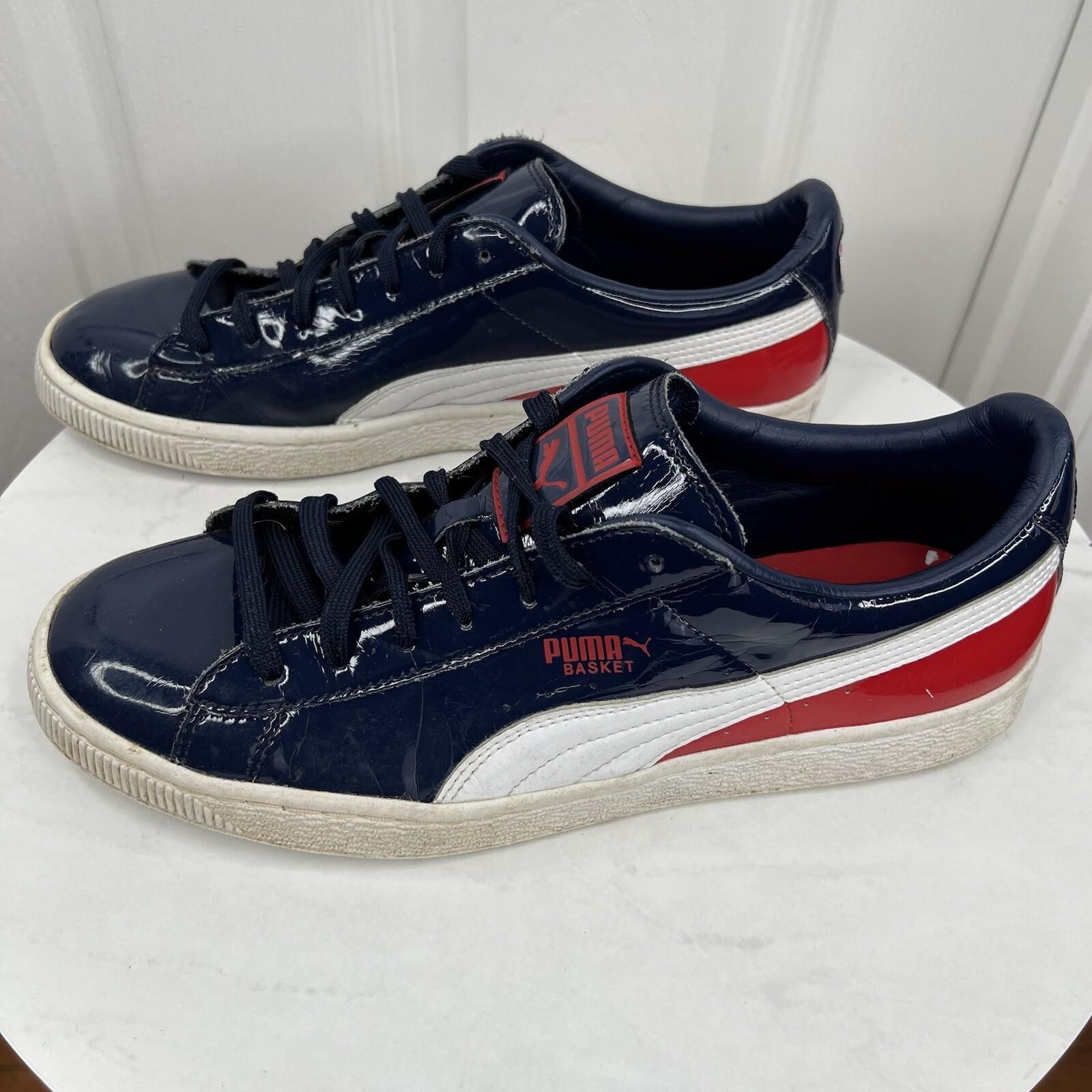 Puma Basket Classics Men Patent Leather Sneakers Size 10 Blue Red White