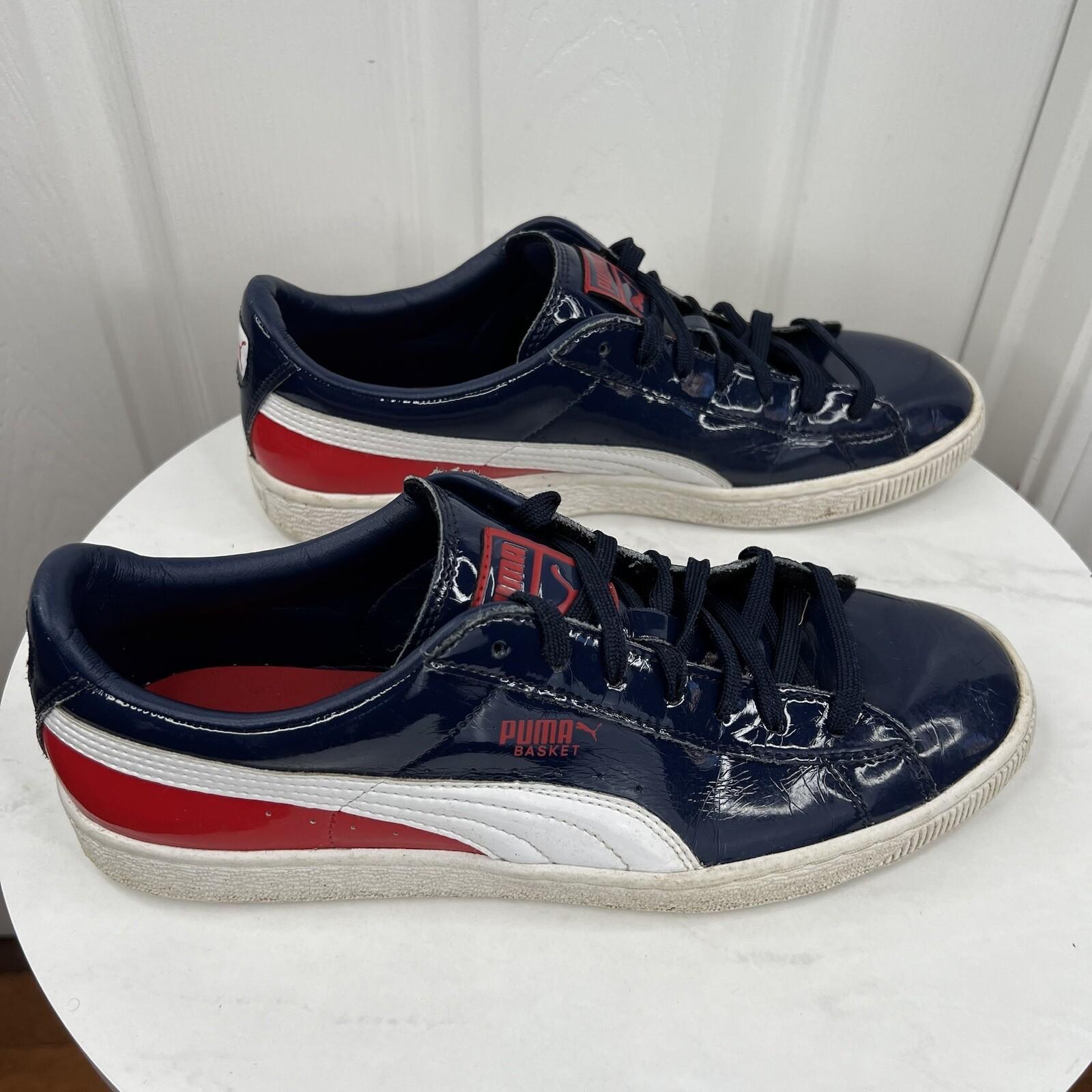 Puma Basket Classics Men Patent Leather Sneakers Size 10 Blue Red White