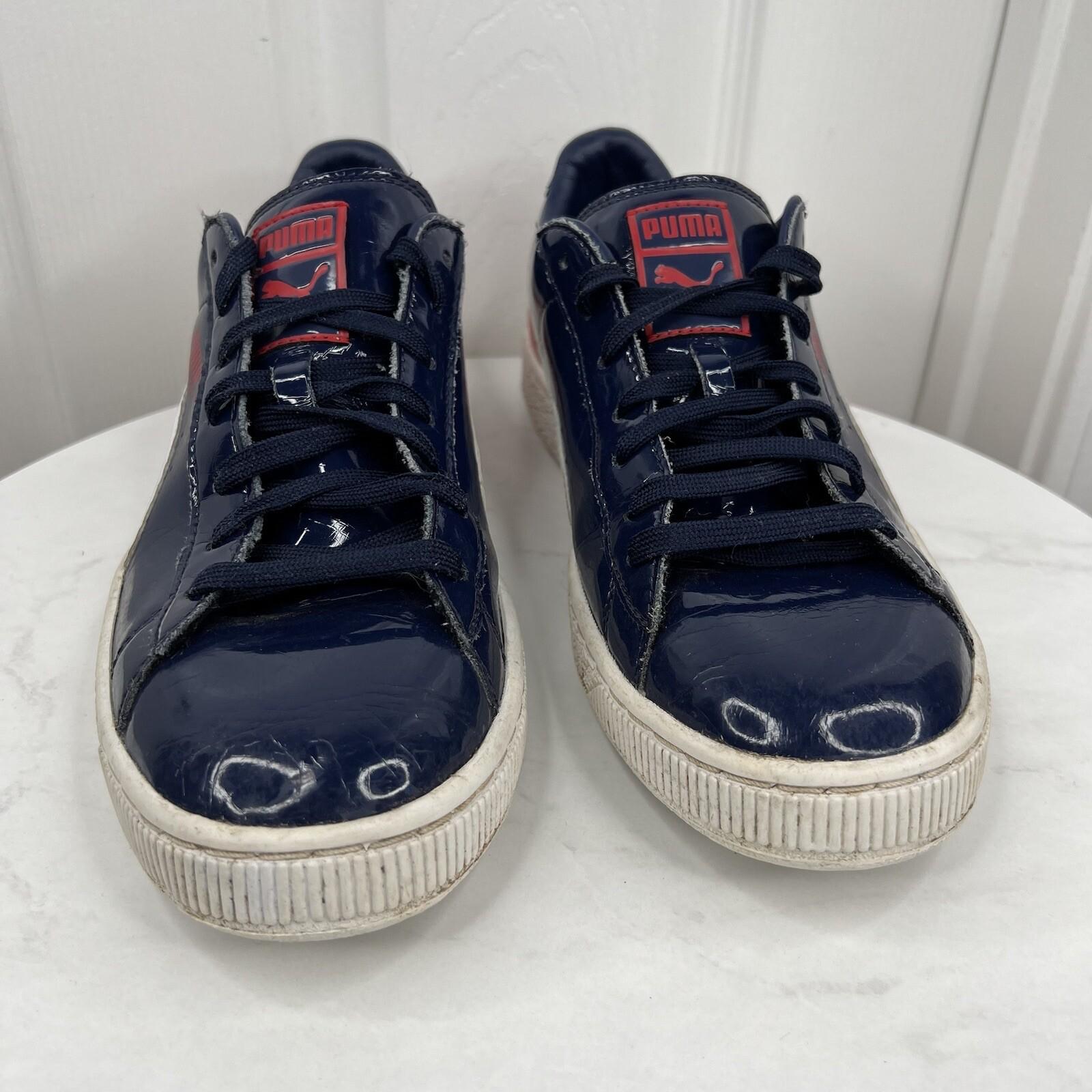 Puma Basket Classics Men Patent Leather Sneakers Size 10 Blue Red White