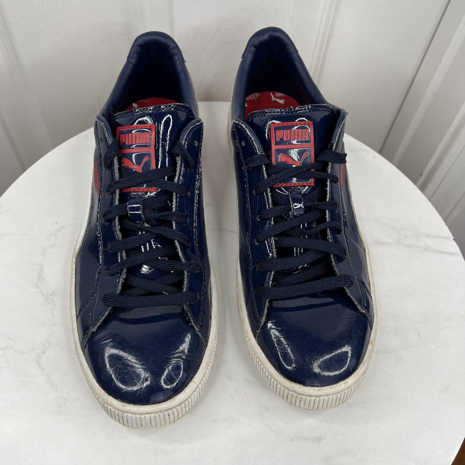 Puma Basket Classics Men Patent Leather Sneakers Size 10 Blue Red White