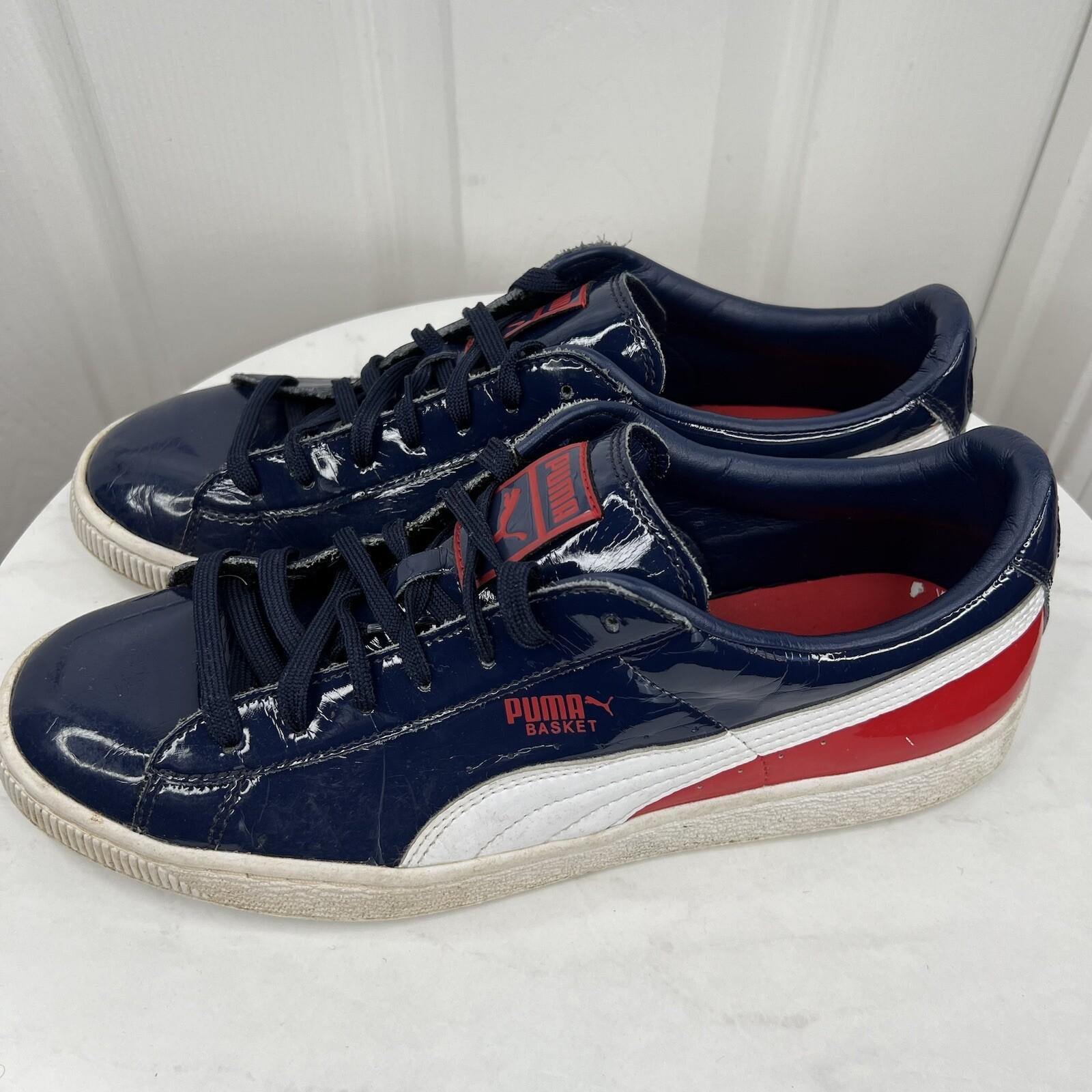 Puma Basket Classics Men Patent Leather Sneakers Size 10 Blue Red White