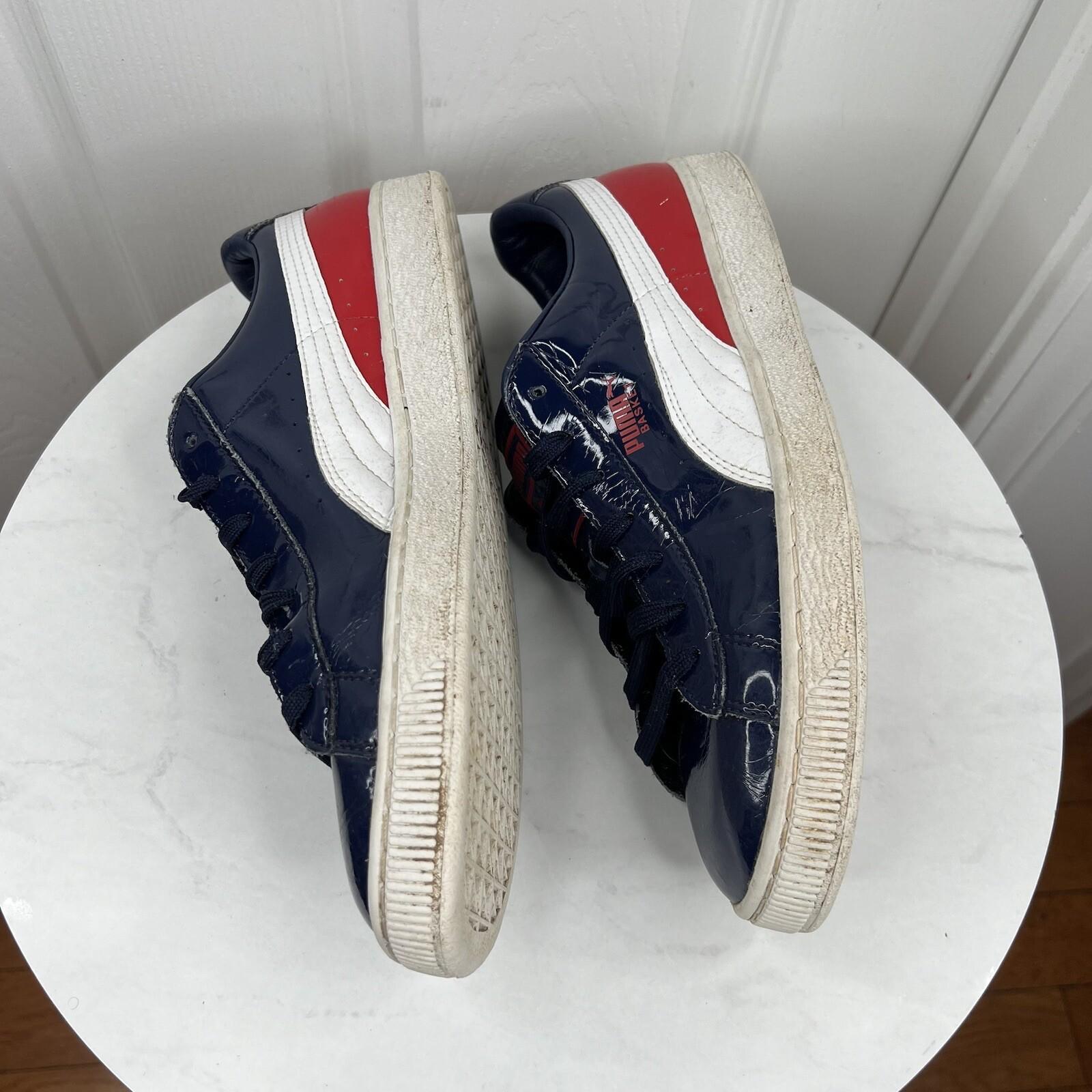 Puma Basket Classics Men Patent Leather Sneakers Size 10 Blue Red White