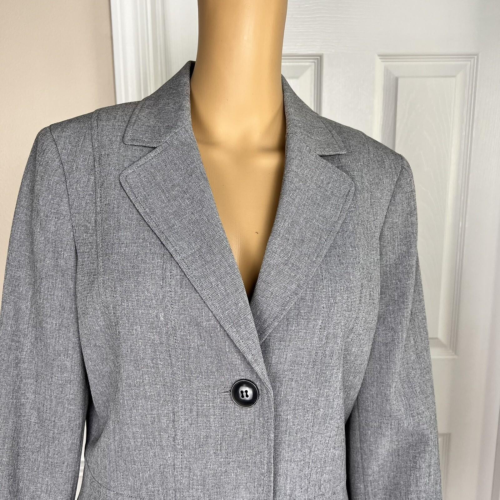 LE SUIT Women Gray Polyester Lined Notch Collar Blazer Suit Size 10