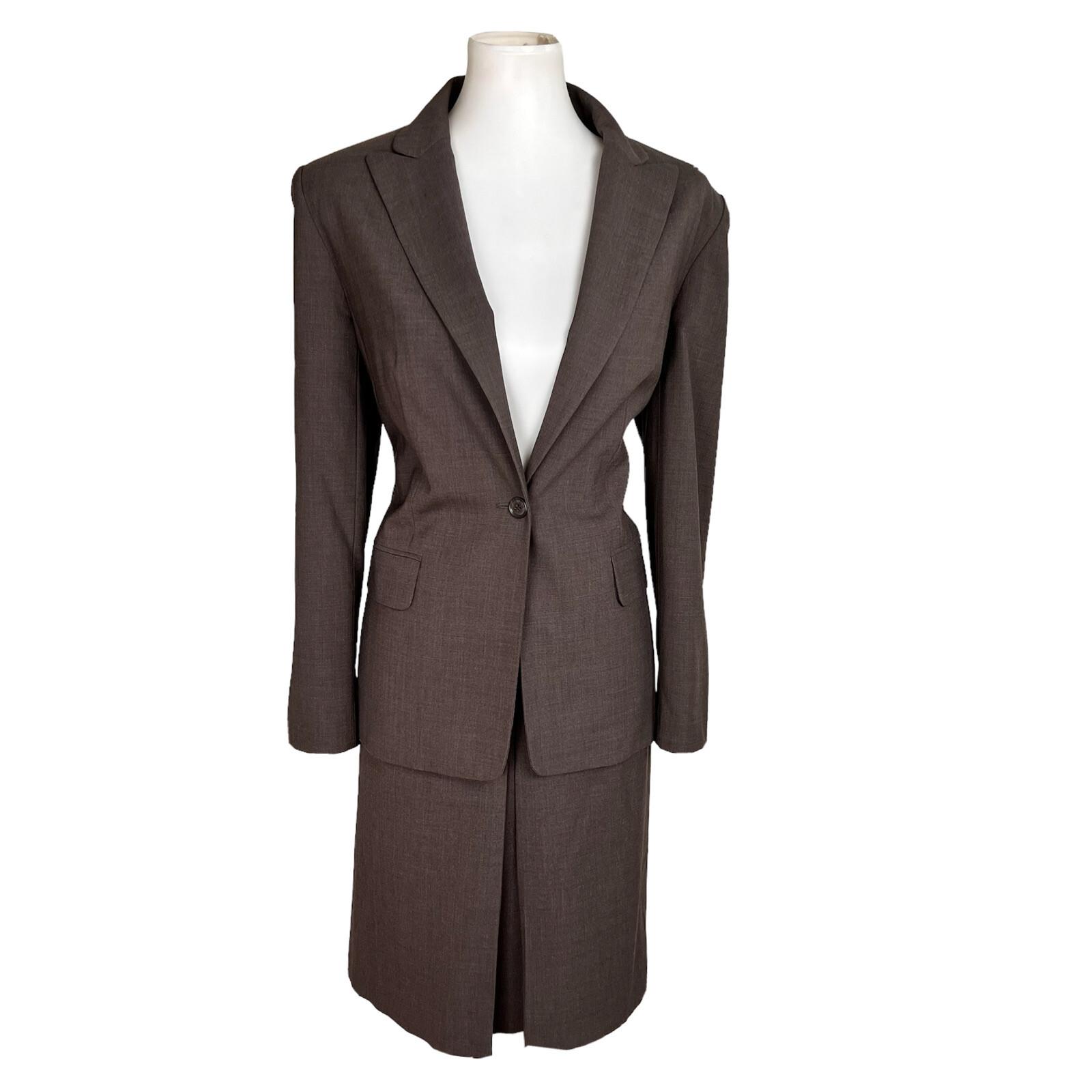 10-6160.jpg Talbots Women Wool Lycra Spandex Skirt Size 12 Suit Size 10 Brown Lined Pleated