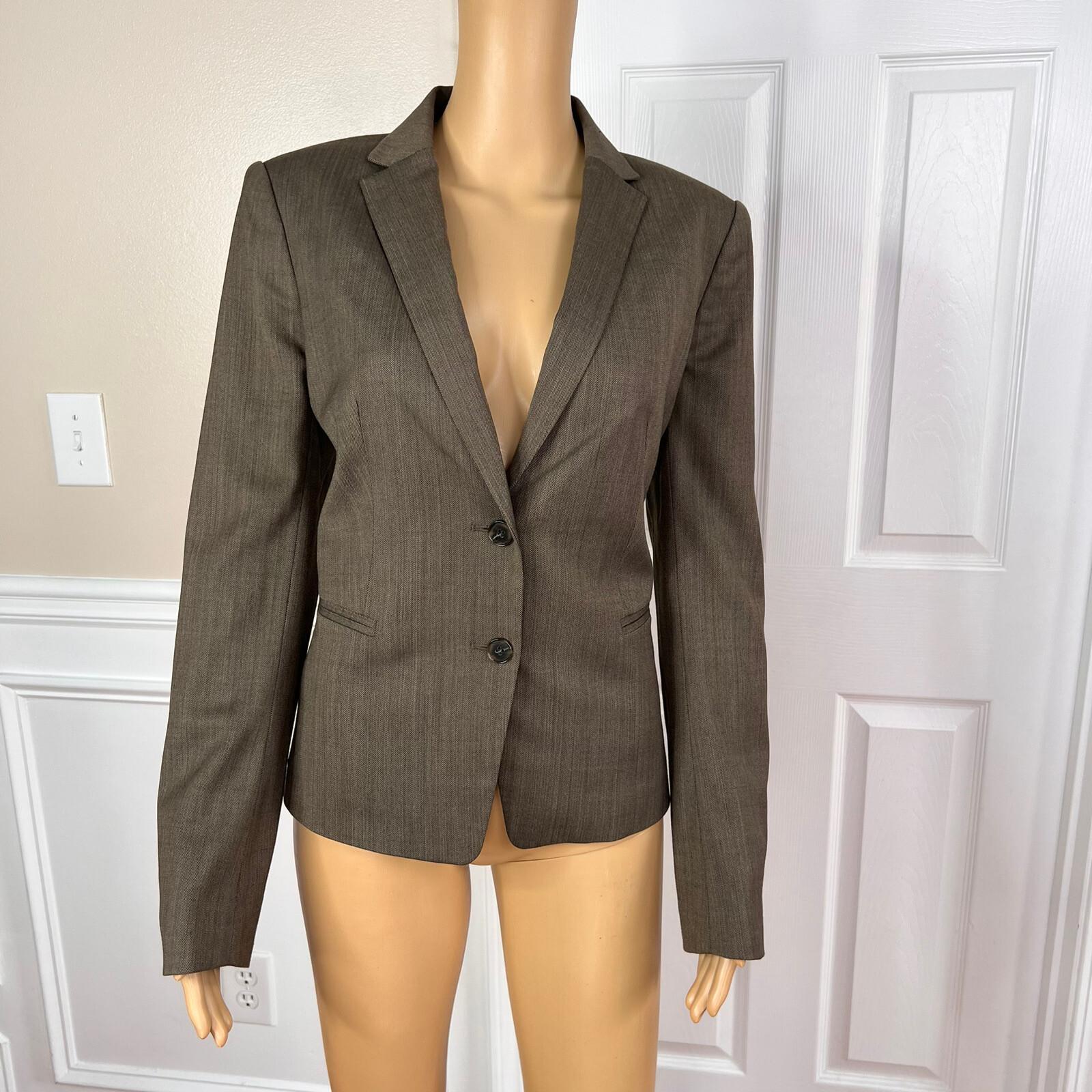 ANN TAYLOR Women Dark Green Polyester Virgin Wool  Spandex Lined Blazer Size 8