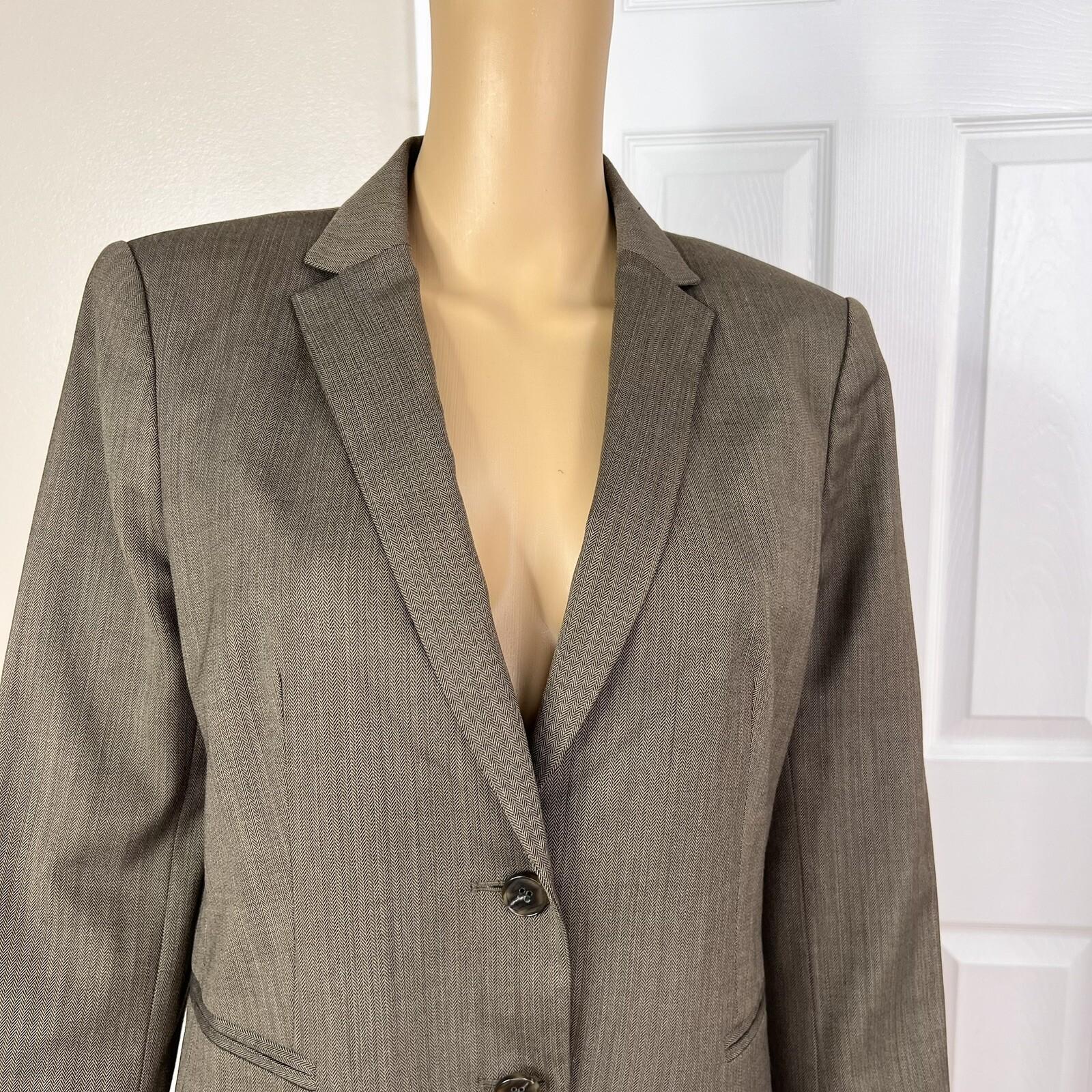 ANN TAYLOR Women Dark Green Polyester Virgin Wool  Spandex Lined Blazer Size 8