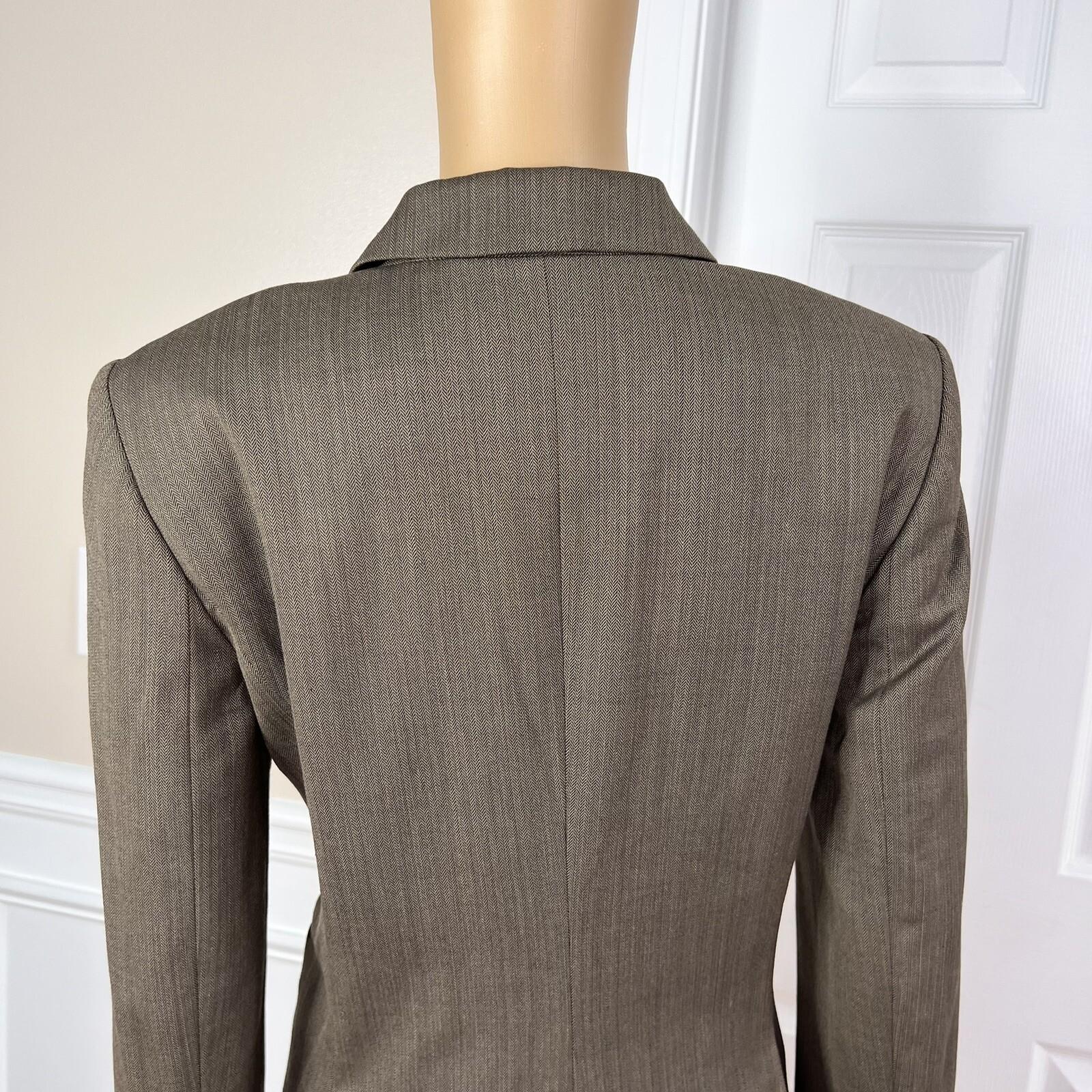 ANN TAYLOR Women Dark Green Polyester Virgin Wool  Spandex Lined Blazer Size 8