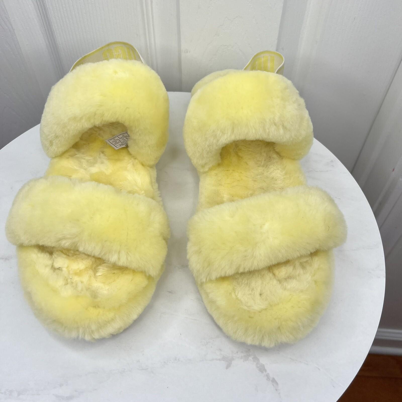 UGG Oh Yeah Slide Size 10 Yellow Slingback Slipper Dyed Sheep Fur Backstrap