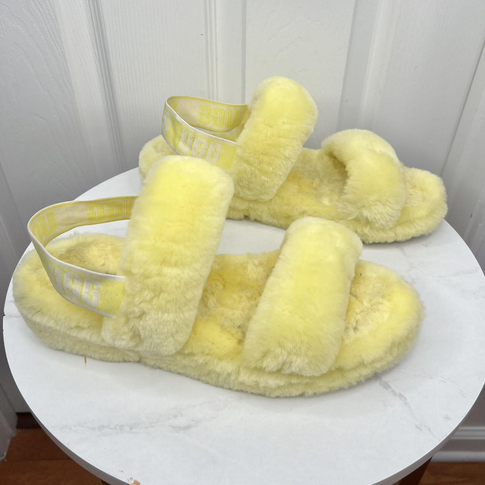 UGG Oh Yeah Slide Size 10 Yellow Slingback Slipper Dyed Sheep Fur Backstrap
