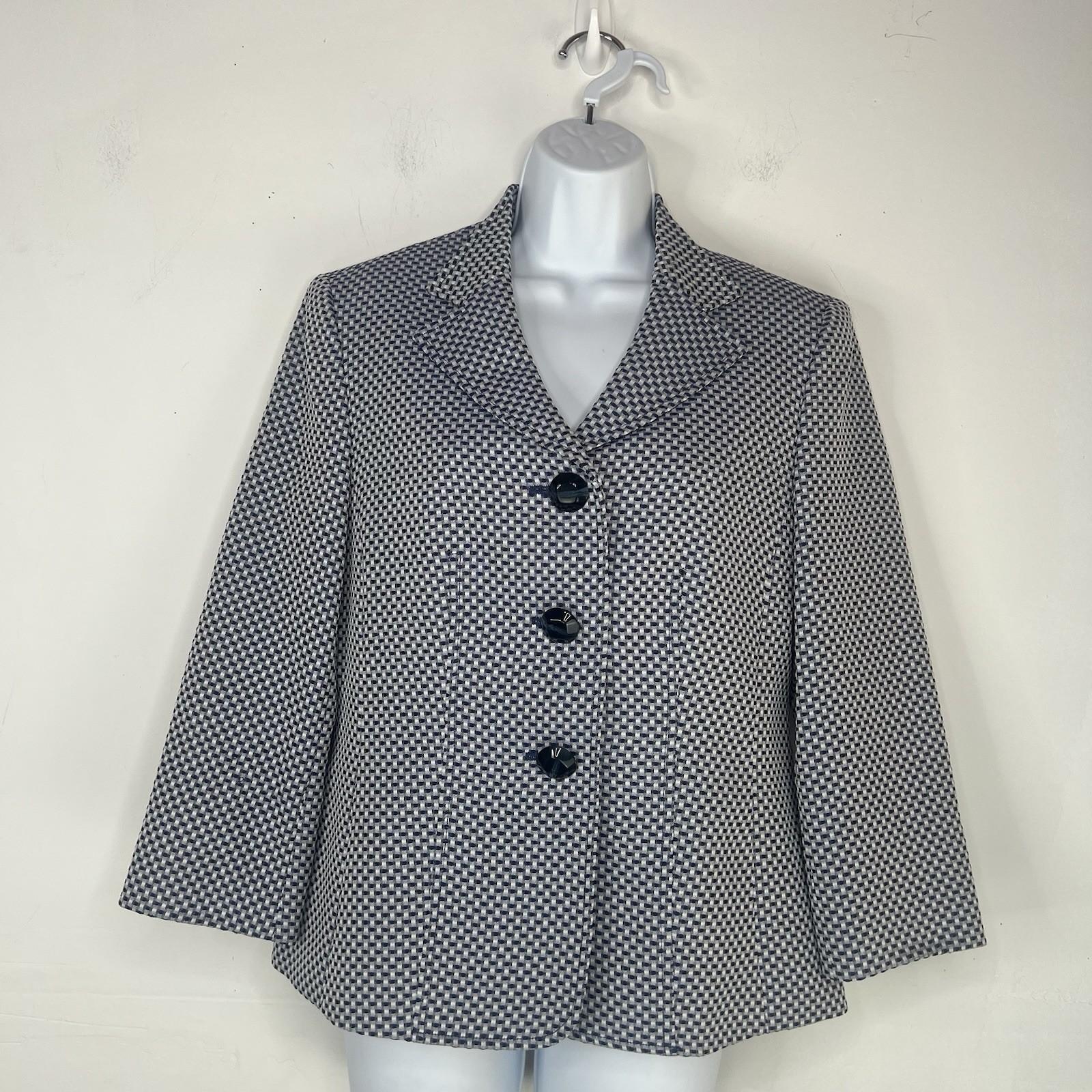 Le Suit Polyester Skirt Suit Size 10 White Blue Stand Up Collar Career 2PC