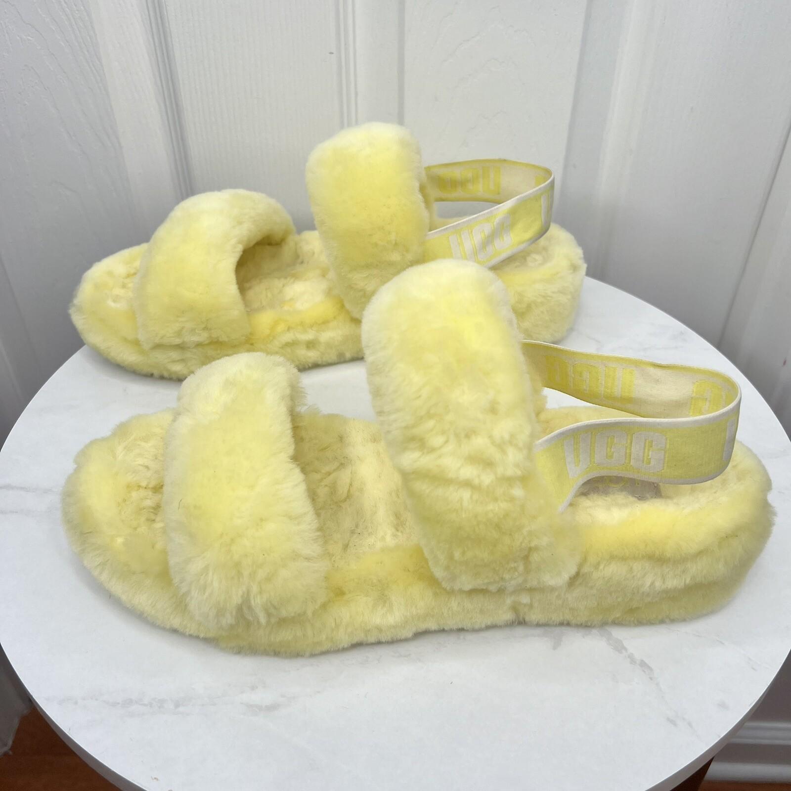UGG Oh Yeah Slide Size 10 Yellow Slingback Slipper Dyed Sheep Fur Backstrap