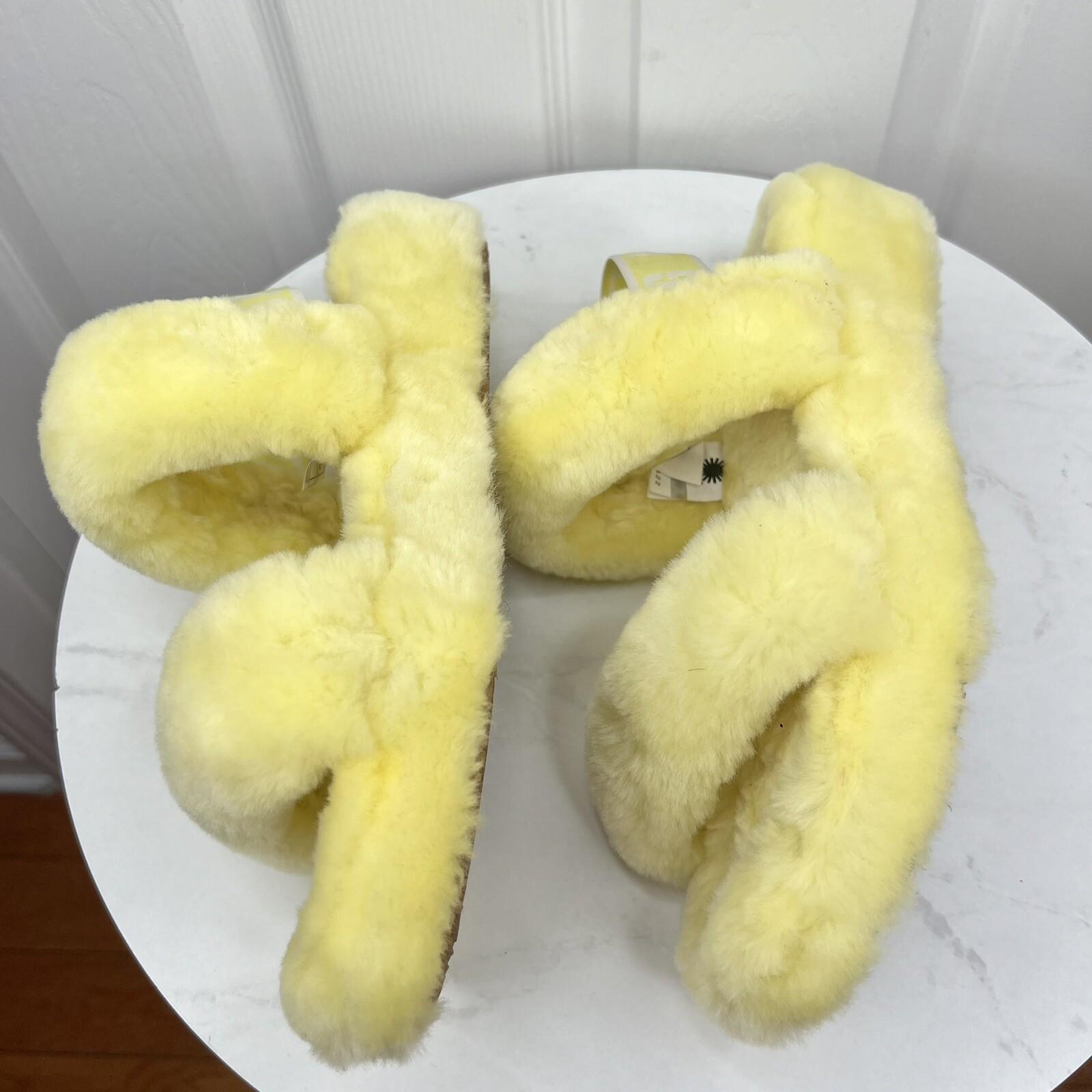 UGG Oh Yeah Slide Size 10 Yellow Slingback Slipper Dyed Sheep Fur Backstrap