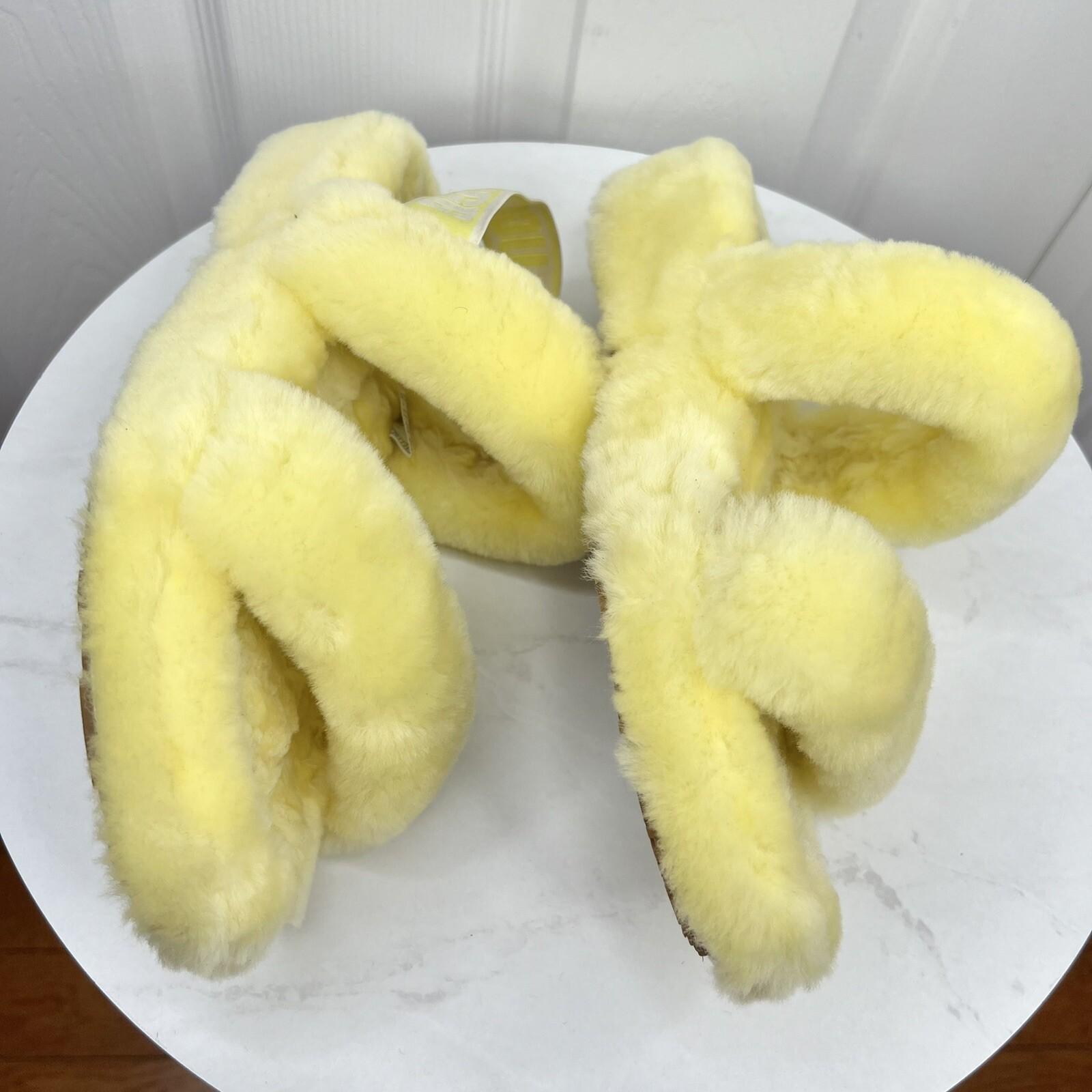 UGG Oh Yeah Slide Size 10 Yellow Slingback Slipper Dyed Sheep Fur Backstrap