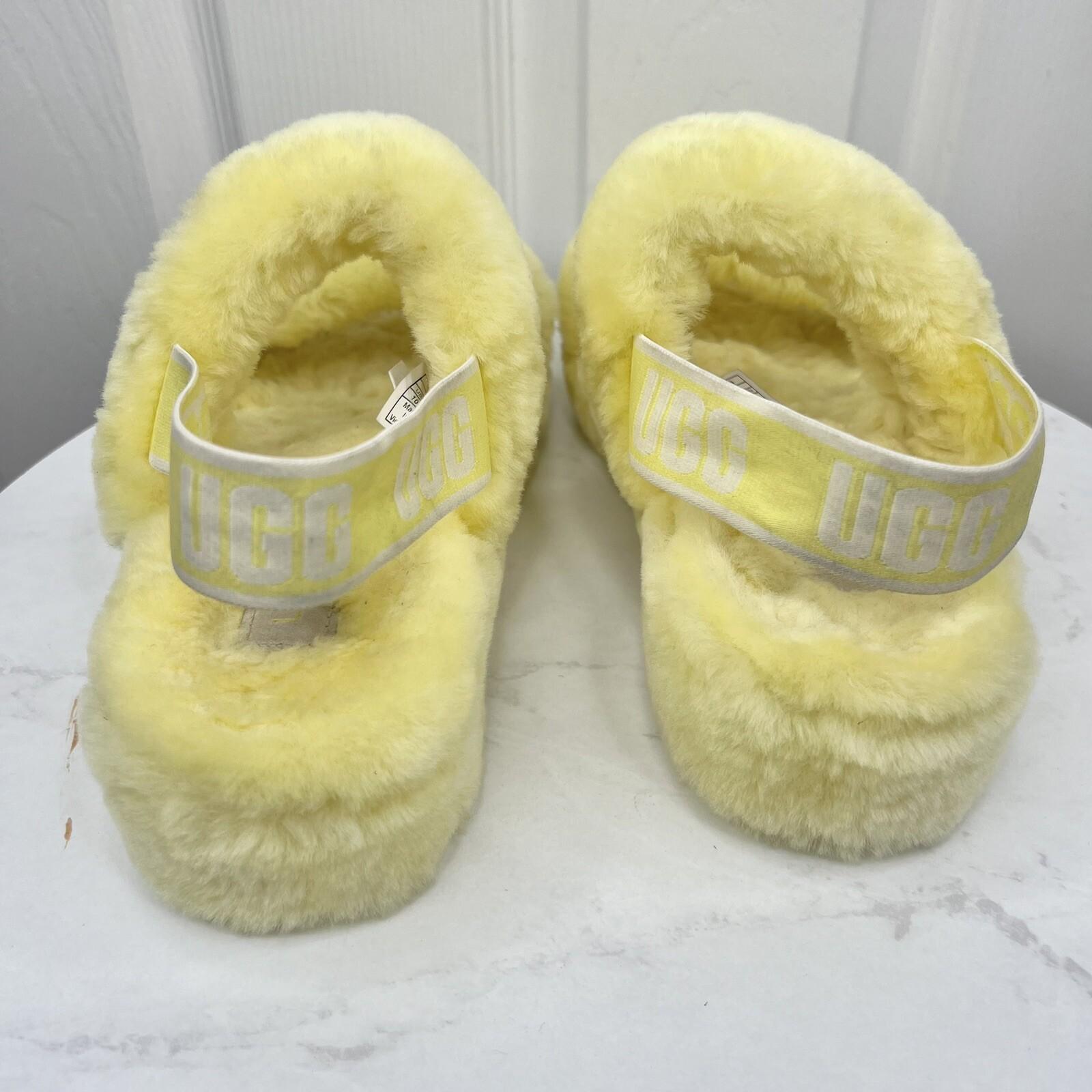 UGG Oh Yeah Slide Size 10 Yellow Slingback Slipper Dyed Sheep Fur Backstrap
