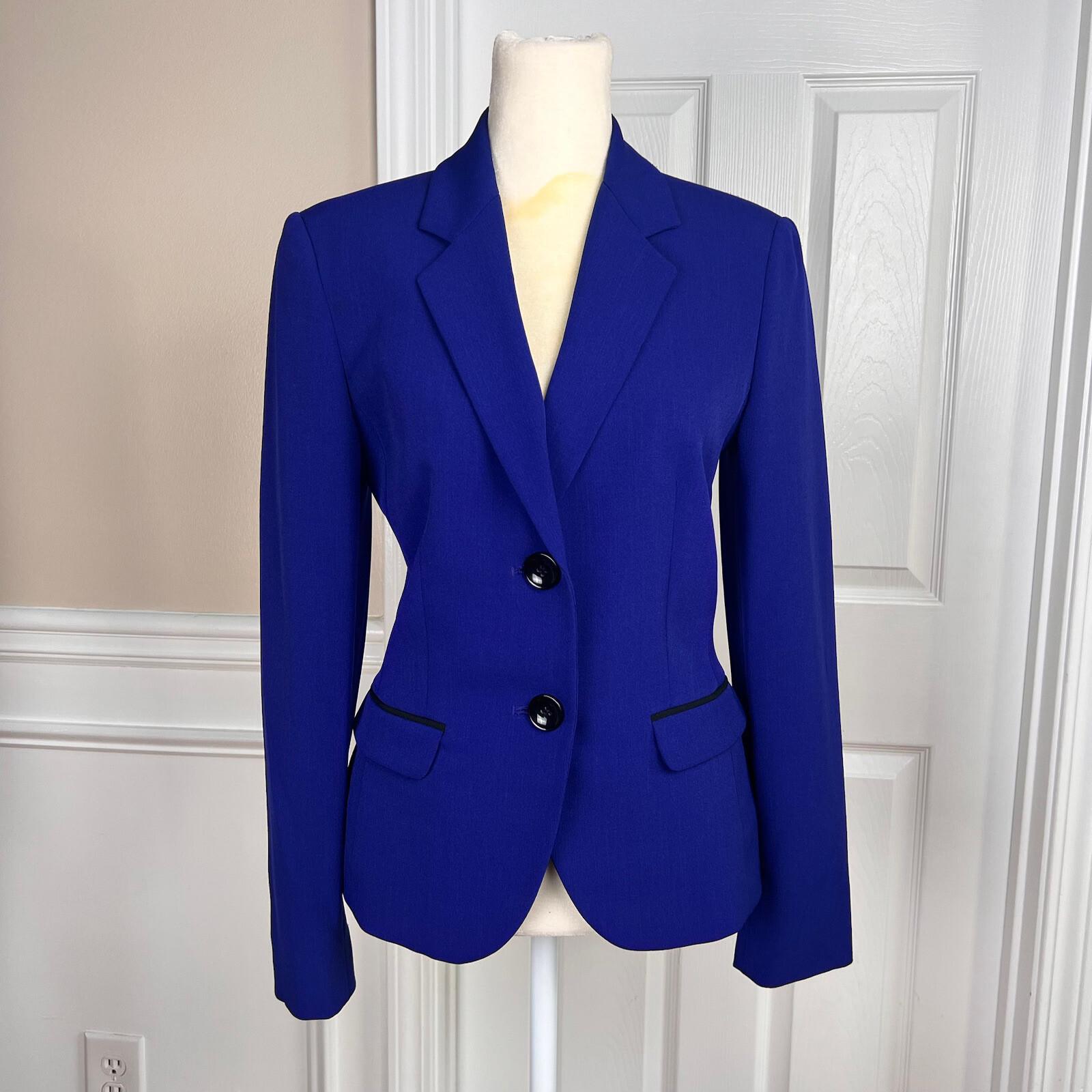 Jones Studio Women Polyester Elastane Blazer Size 4 Blue Lined Notch Collar