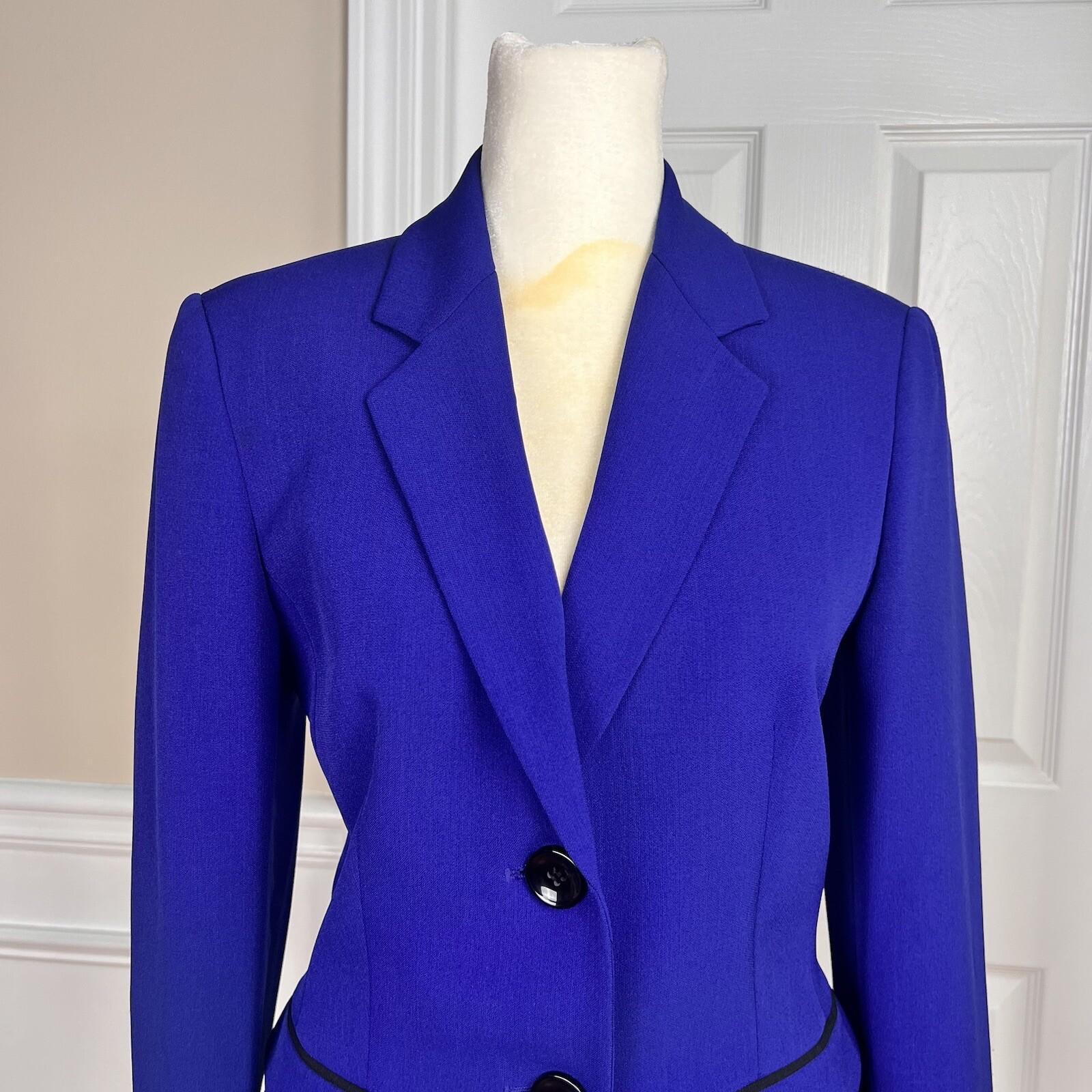 Jones Studio Women Polyester Elastane Blazer Size 4 Blue Lined Notch Collar