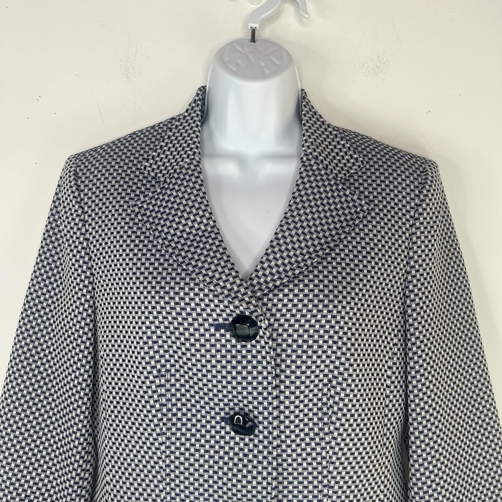Le Suit Polyester Skirt Suit Size 10 White Blue Stand Up Collar Career 2PC