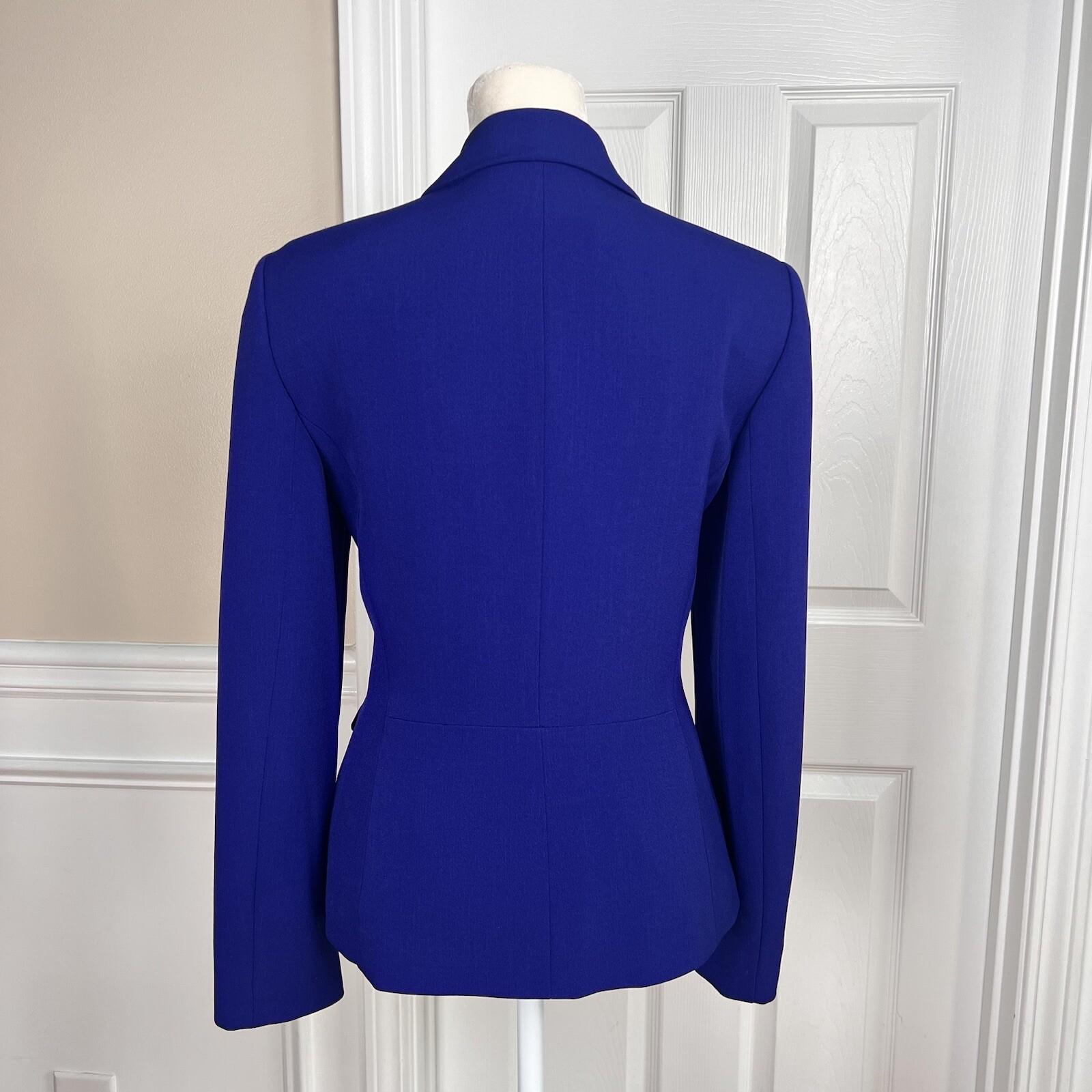 Jones Studio Women Polyester Elastane Blazer Size 4 Blue Lined Notch Collar
