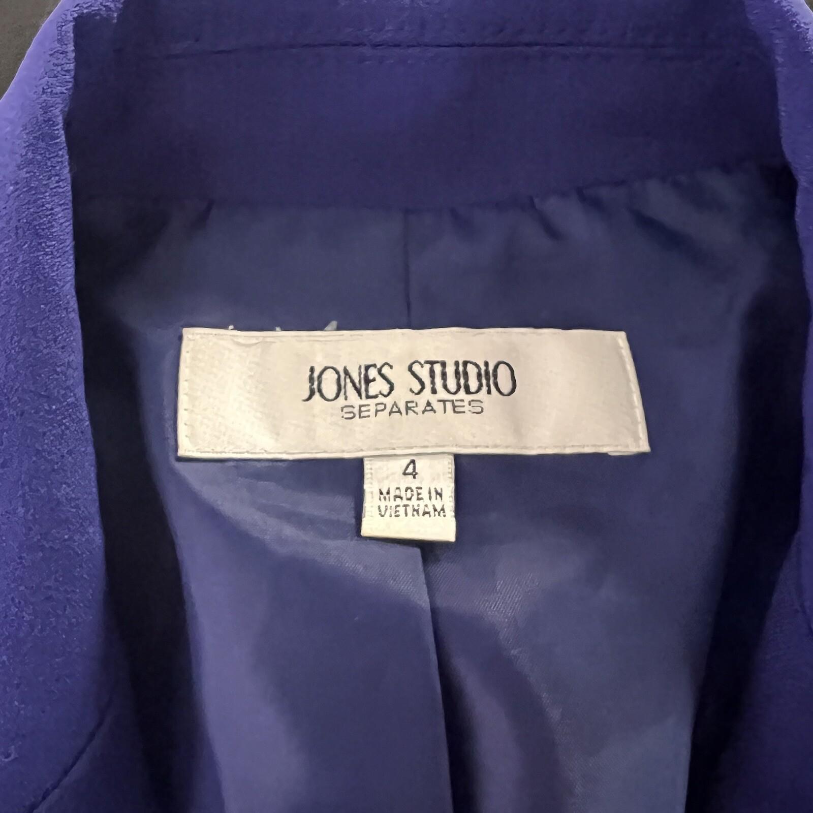 Jones Studio Women Polyester Elastane Blazer Size 4 Blue Lined Notch Collar