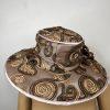 Vintage Mr. Hi's Classic Wide Brim Brown Church Tea Dress Hat Sequins Bow Beaded