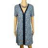 Tory Burch Peninsula Stretch Dress Size L Blue Geometric Pattern Zip Up V Neck