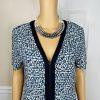 Tory Burch Peninsula Stretch Dress Size L Blue Geometric Pattern Zip Up V Neck