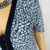 Tory Burch Peninsula Stretch Dress Size L Blue Geometric Pattern Zip Up V Neck