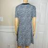 Tory Burch Peninsula Stretch Dress Size L Blue Geometric Pattern Zip Up V Neck