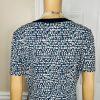 Tory Burch Peninsula Stretch Dress Size L Blue Geometric Pattern Zip Up V Neck