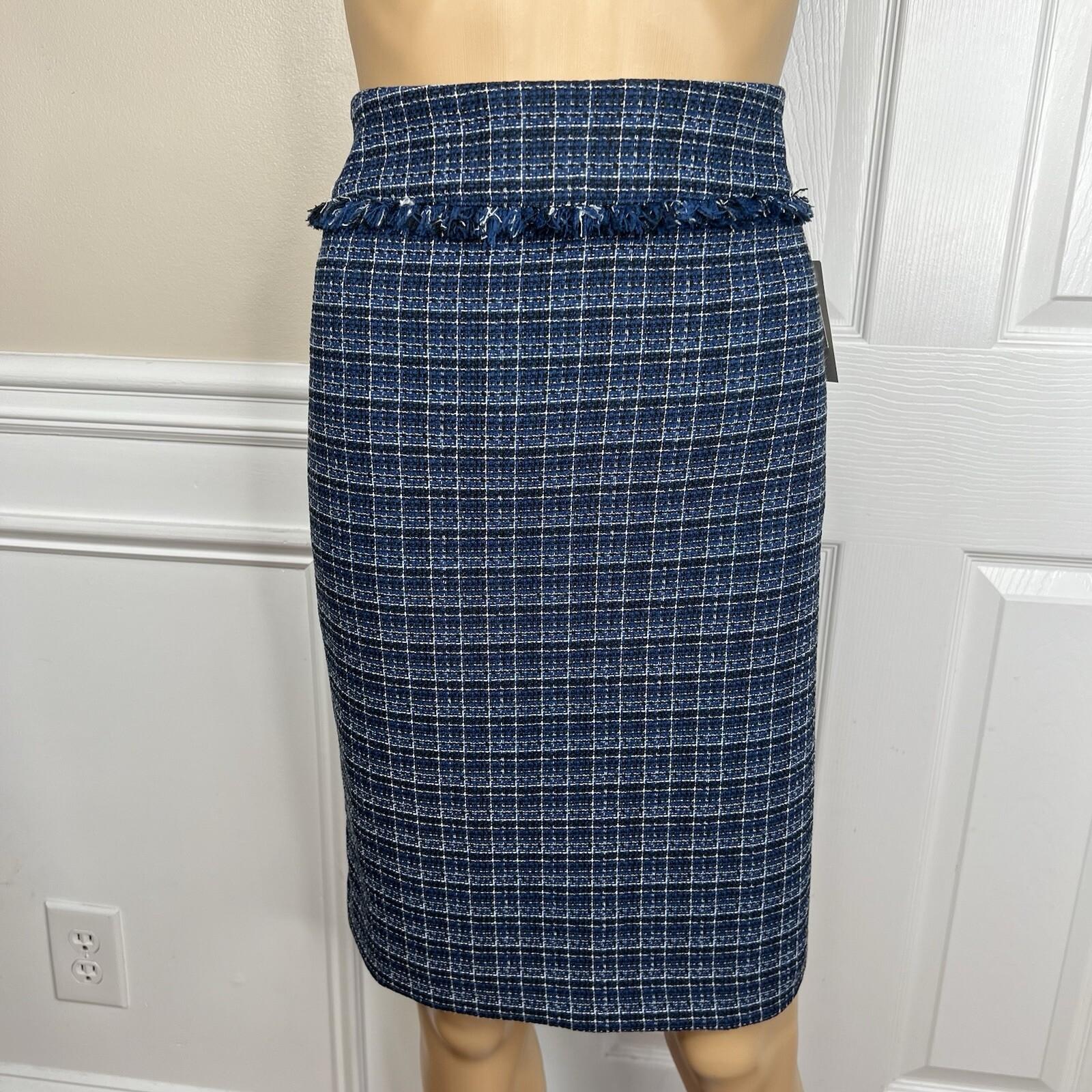10-6215.jpg Kasper Tweed Skirt 8 Suit M Twilight Blue Multi Open Front Collarless 2PC New