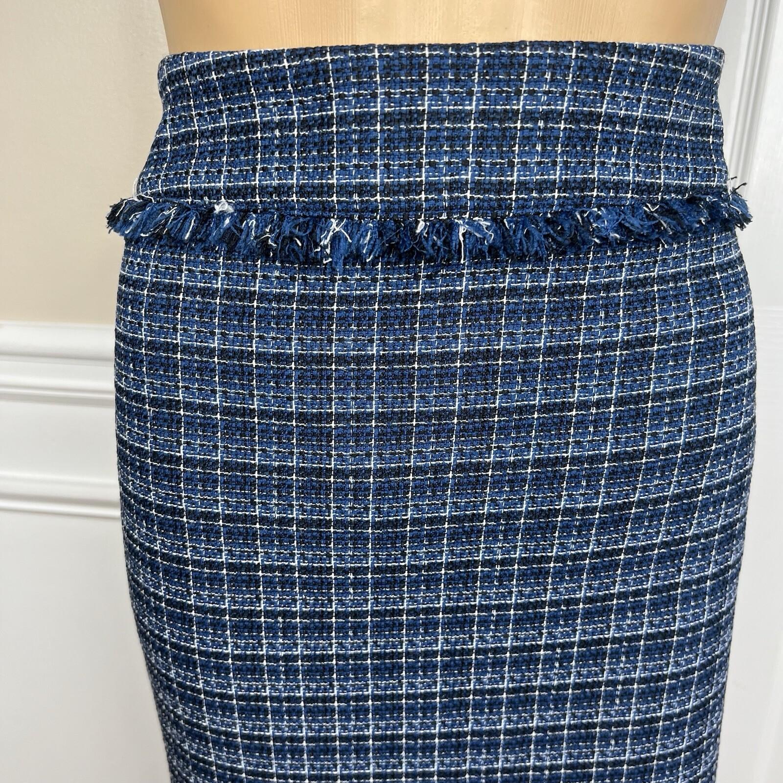 10-6216.jpg Kasper Tweed Skirt 8 Suit M Twilight Blue Multi Open Front Collarless 2PC New