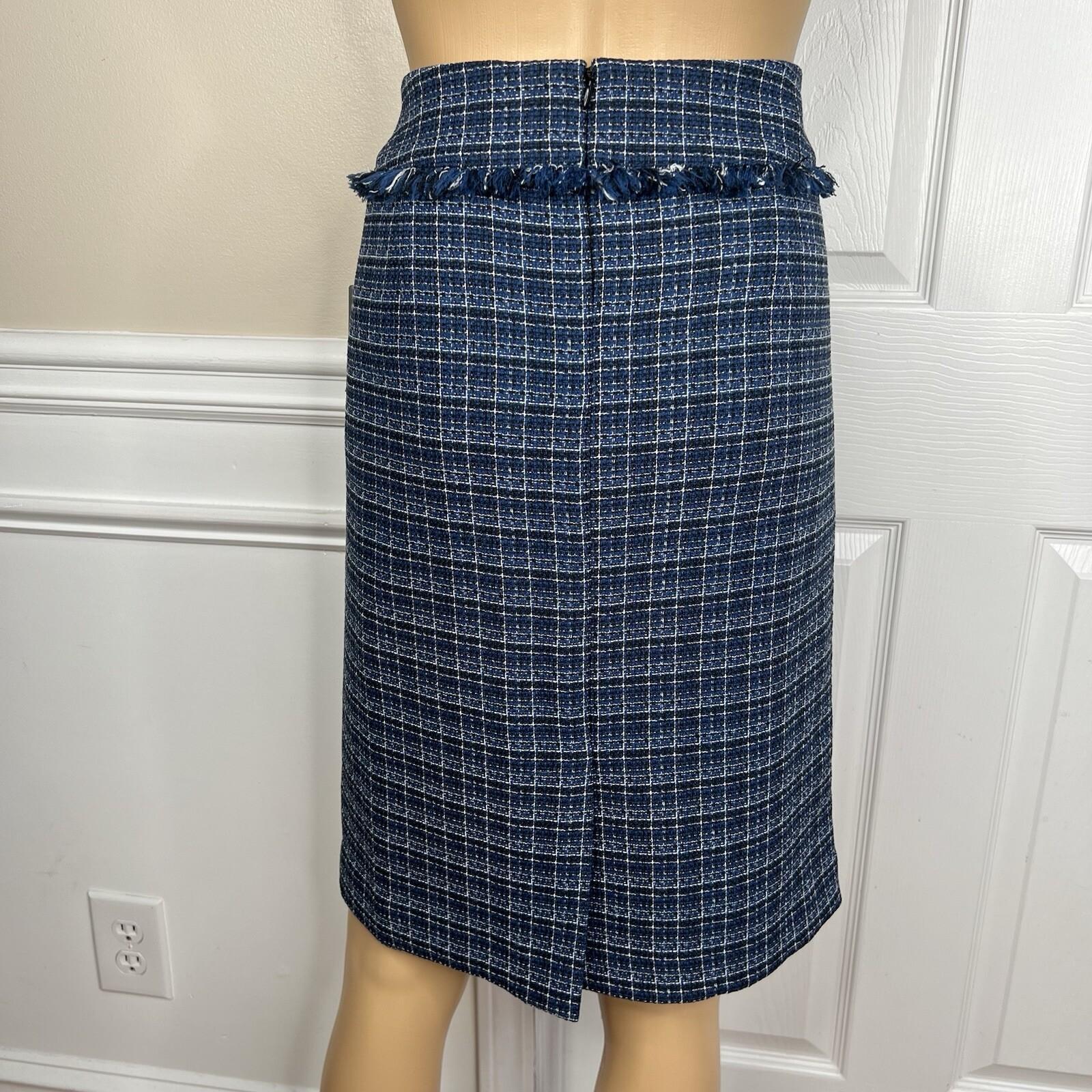 10-6217.jpg Kasper Tweed Skirt 8 Suit M Twilight Blue Multi Open Front Collarless 2PC New