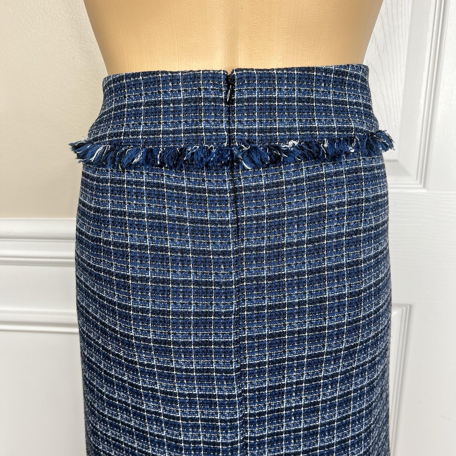 10-6218.jpg Kasper Tweed Skirt 8 Suit M Twilight Blue Multi Open Front Collarless 2PC New