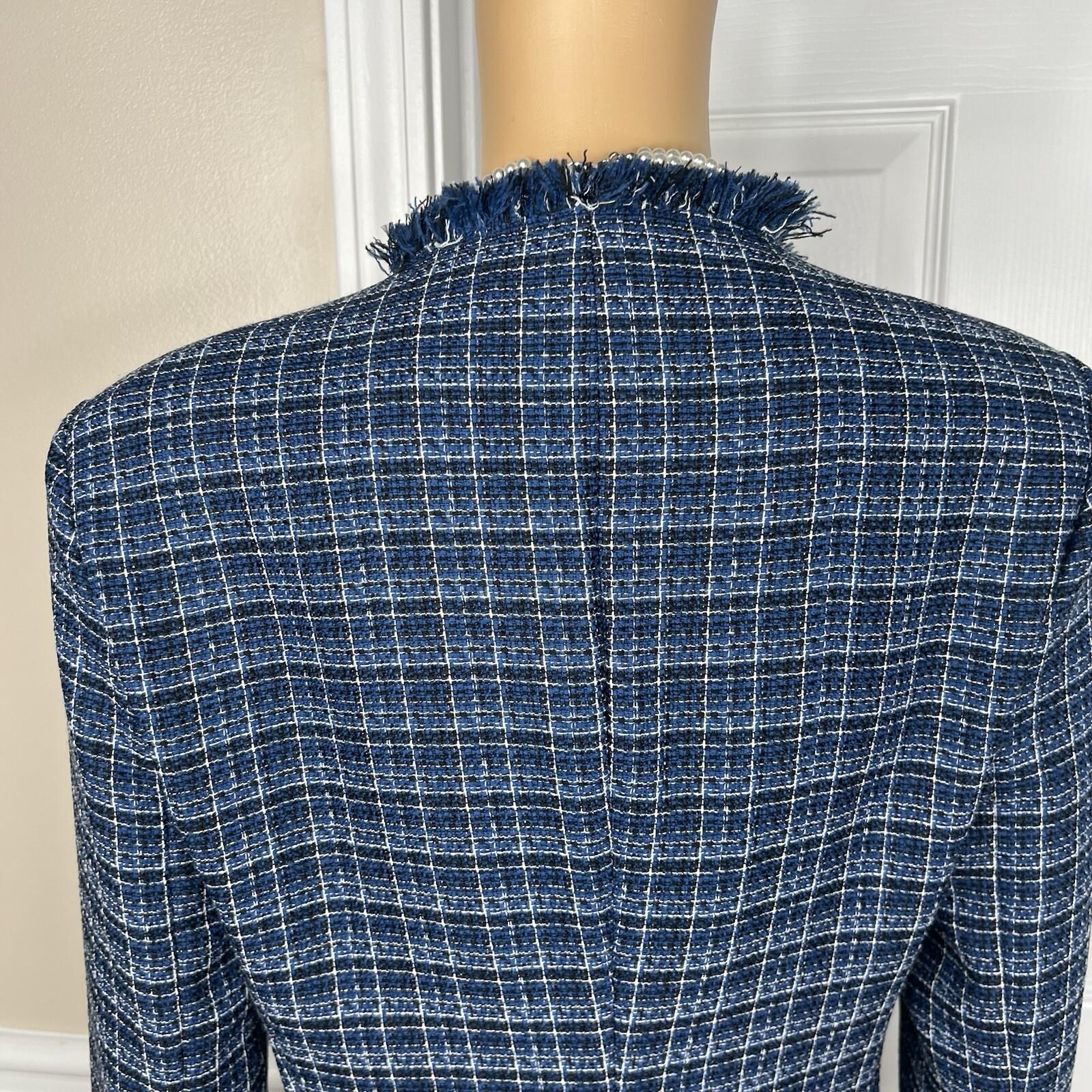 10-6222.jpg Kasper Tweed Skirt 8 Suit M Twilight Blue Multi Open Front Collarless 2PC New