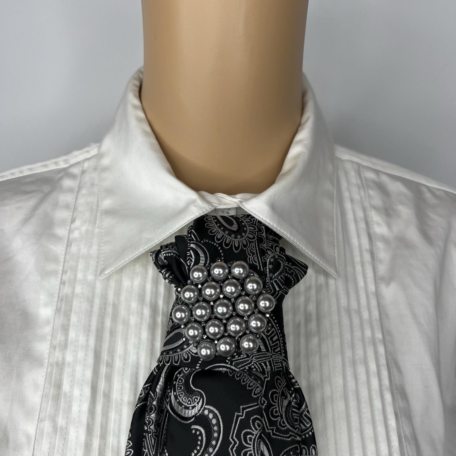 Elegant Handcrafted Necktie Necklace with a Detachable Brooch Effortlessly Chic
