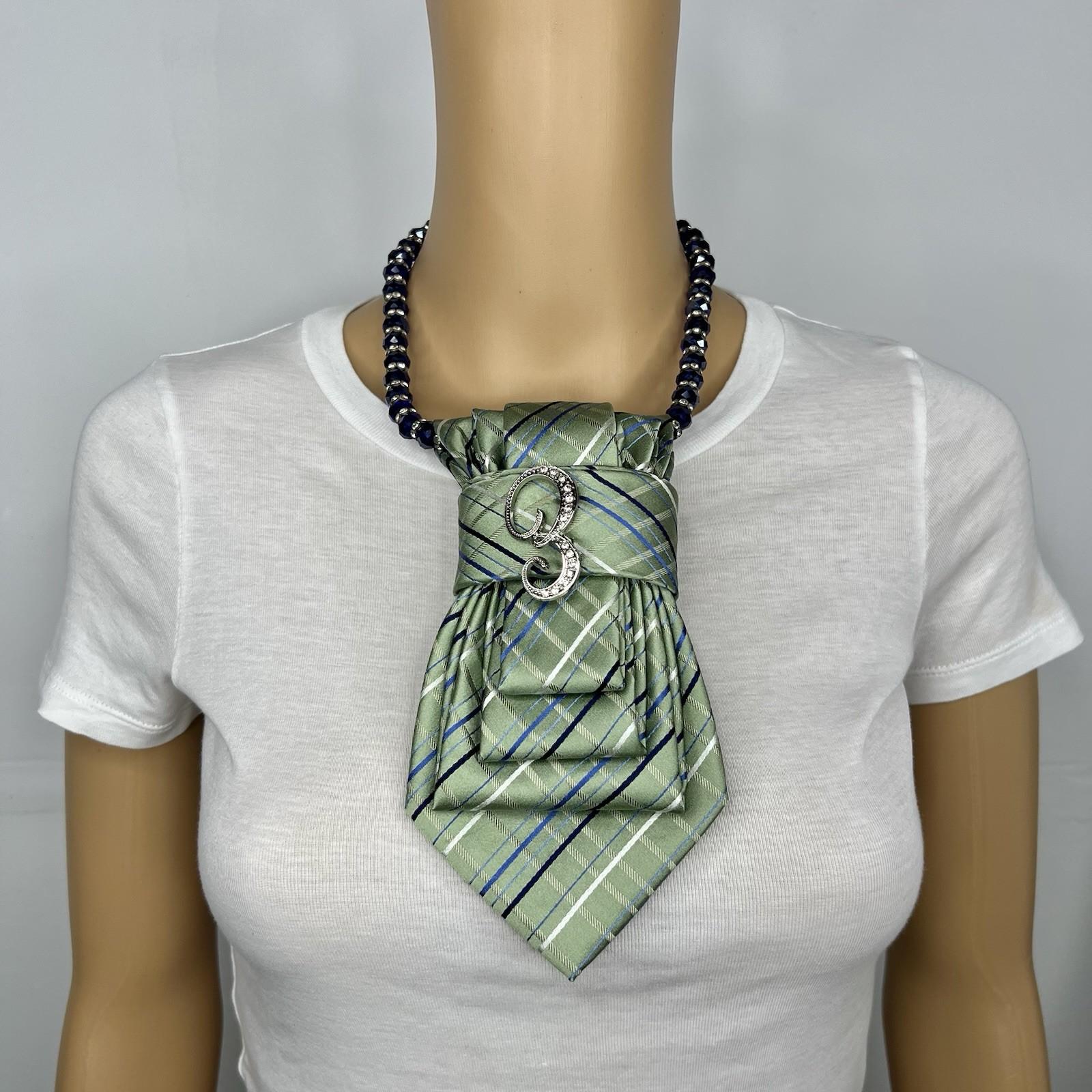 Elegant Handcrafted Necktie Necklace with a Detachable Brooch Effortlessly Chic