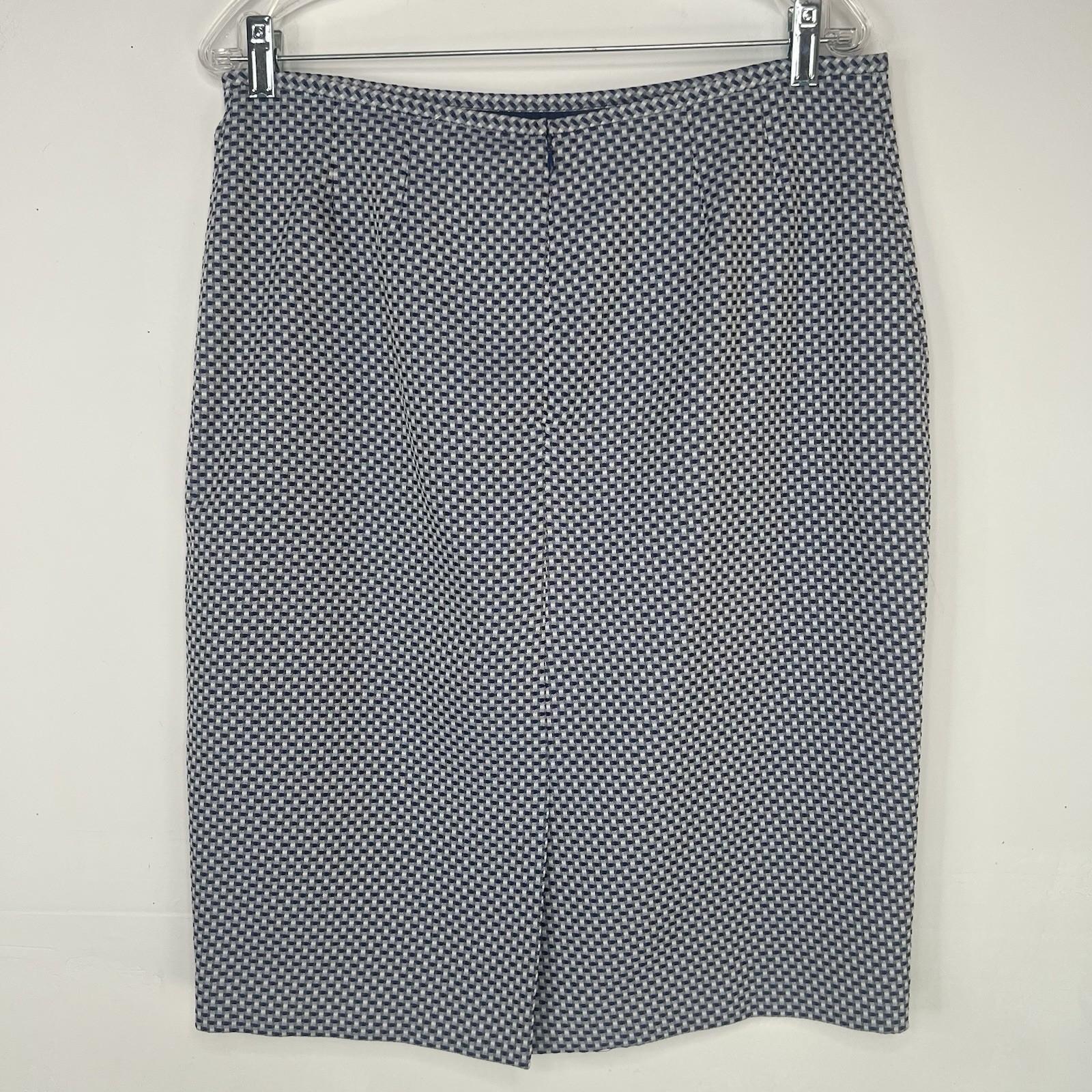 Le Suit Polyester Skirt Suit Size 10 White Blue Stand Up Collar Career 2PC
