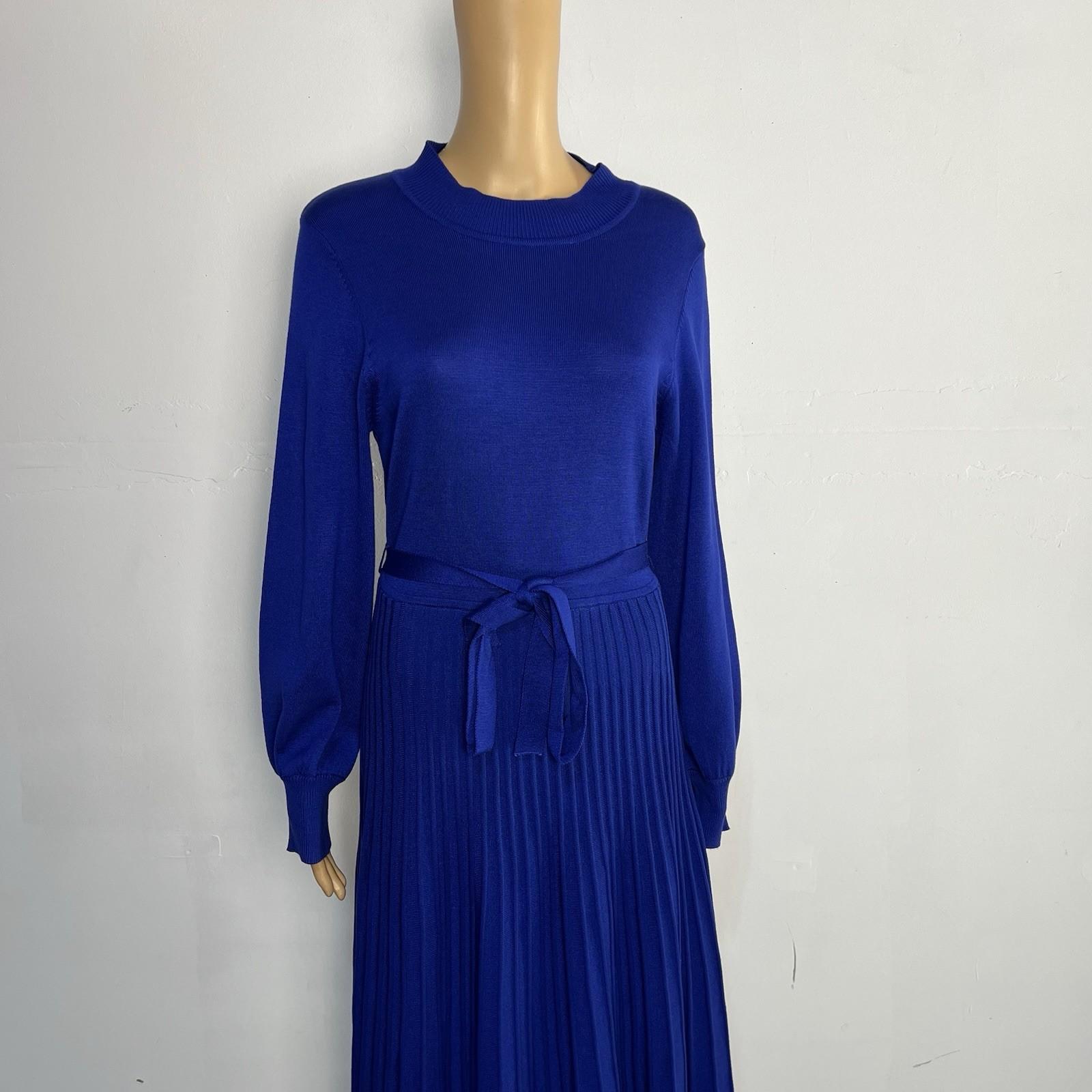 10-6242.jpg Nina Leonard Sweater Dress Size L Deep Sapphire Mock Neck Belted Belted Knit New
