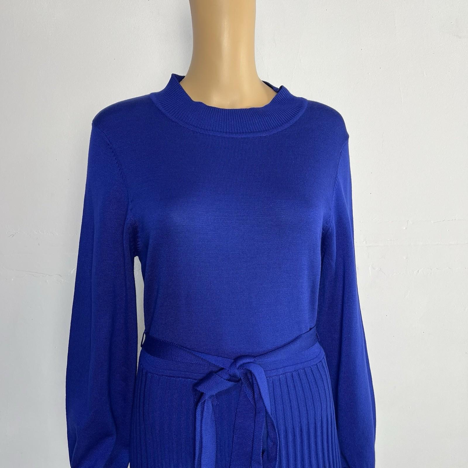 10-6243.jpg Nina Leonard Sweater Dress Size L Deep Sapphire Mock Neck Belted Belted Knit New