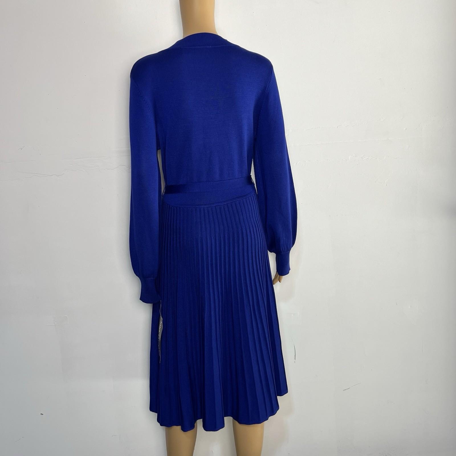 10-6244.jpg Nina Leonard Sweater Dress Size L Deep Sapphire Mock Neck Belted Belted Knit New