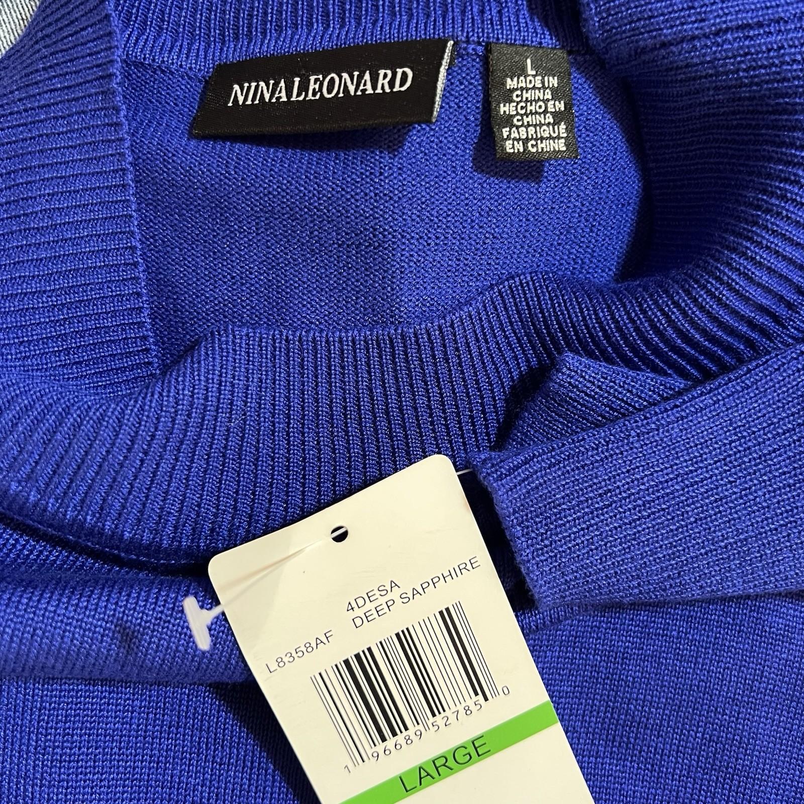 10-6247.jpg Nina Leonard Sweater Dress Size L Deep Sapphire Mock Neck Belted Belted Knit New