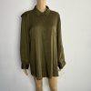 Alice + Olivia Button Down Silk Shirt Blouse XL Military Green Foldable sleeves