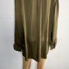 Alice + Olivia Button Down Silk Shirt Blouse XL Military Green Foldable sleeves