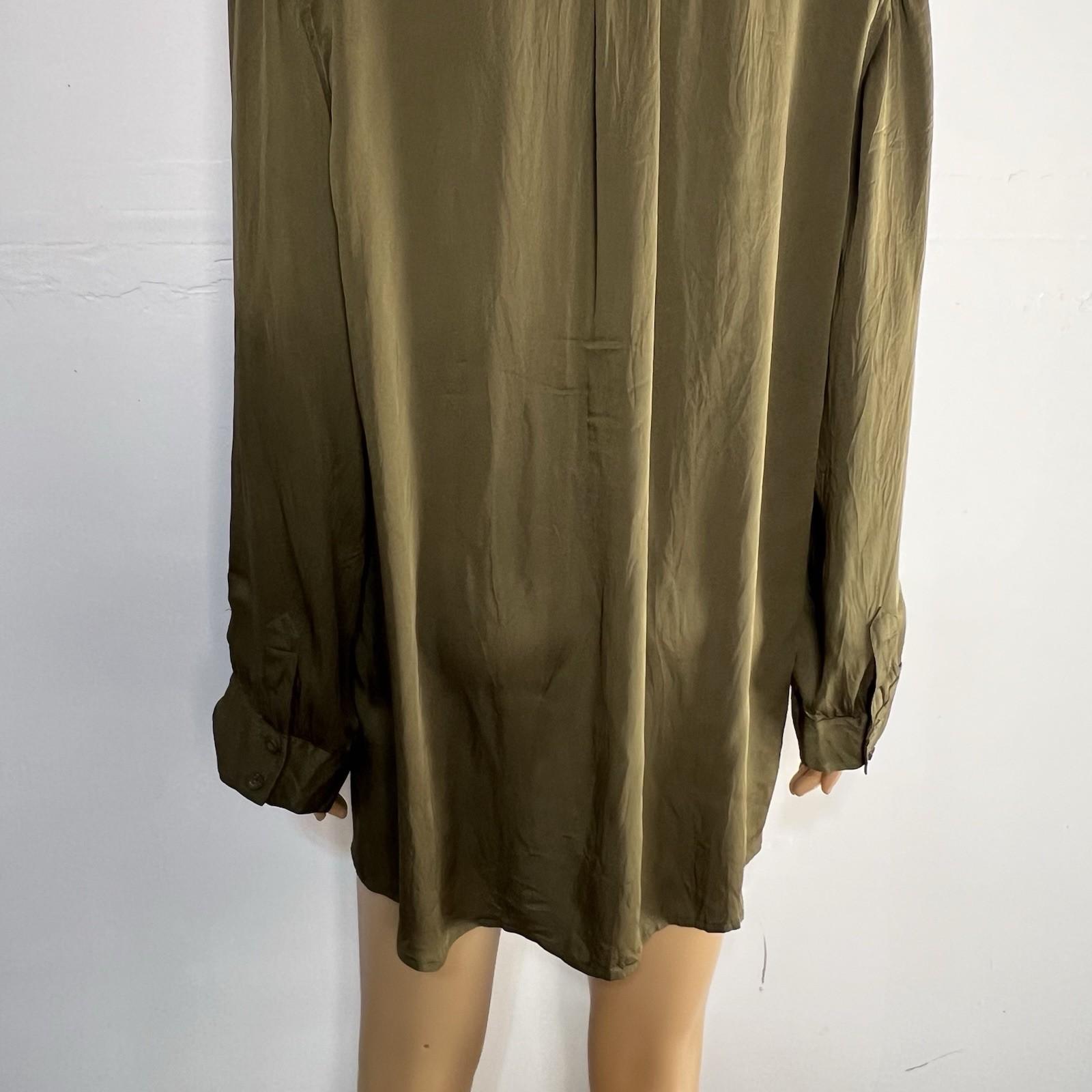 Alice + Olivia Button Down Silk Shirt Blouse XL Military Green Foldable sleeves