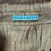 Alice + Olivia Button Down Silk Shirt Blouse XL Military Green Foldable sleeves