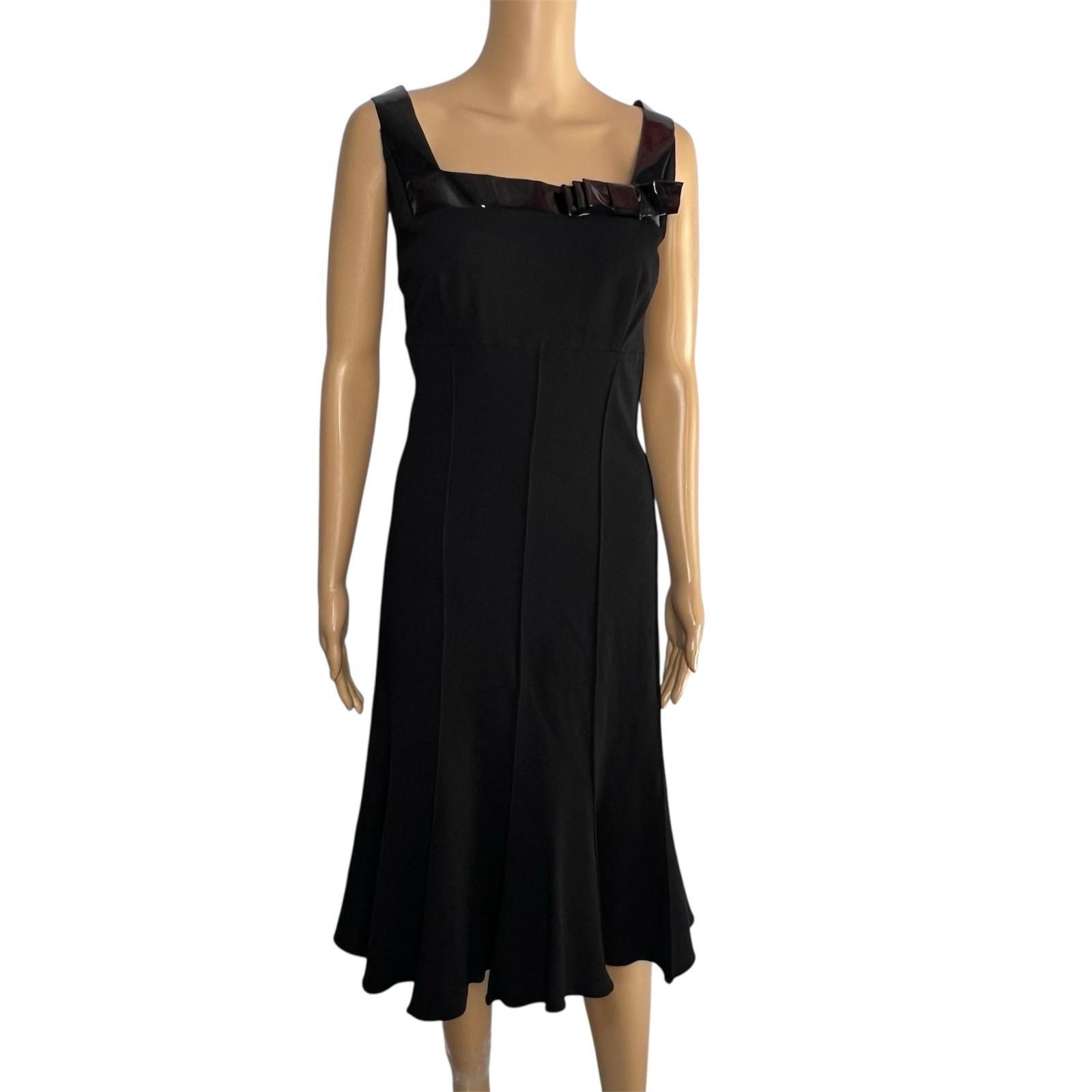 Alberto Makali Viscose Stretch Flare Sleeveless Dress Size 10 Leather Trim